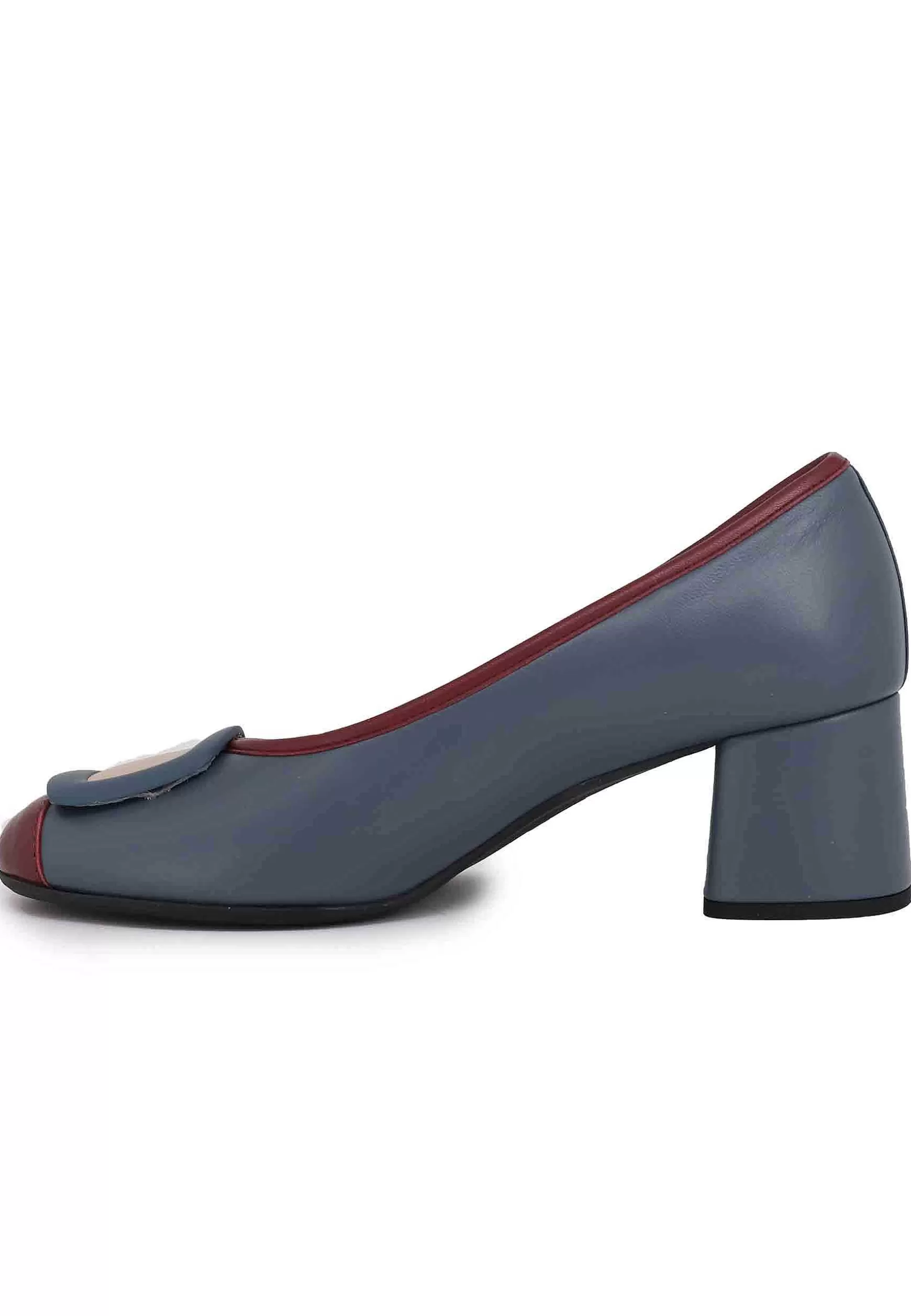 Decollete Donna In Pelle Blu Con Accessorio E Punta Tonda*Le Babe Best