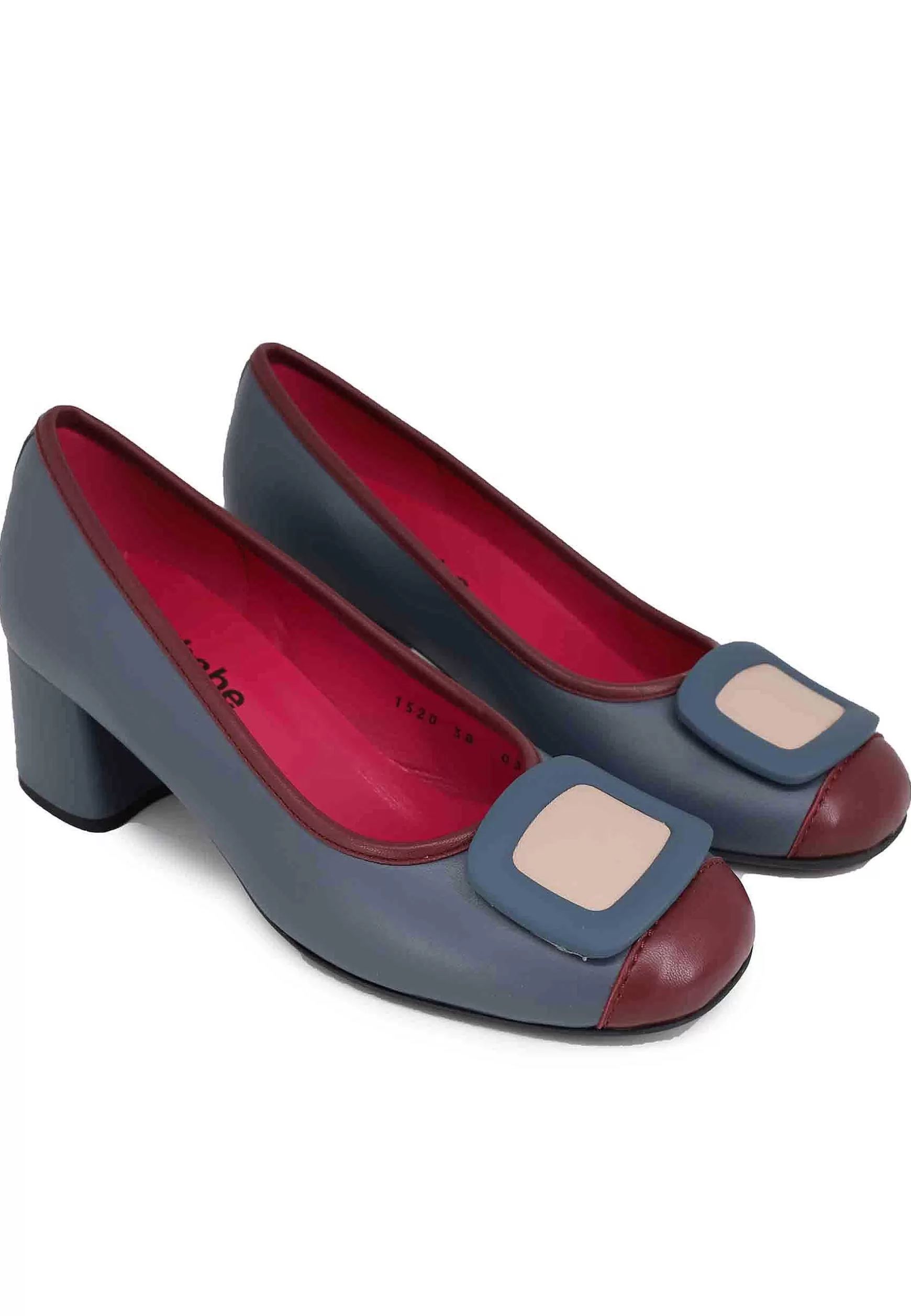 Decollete Donna In Pelle Blu Con Accessorio E Punta Tonda*Le Babe Best