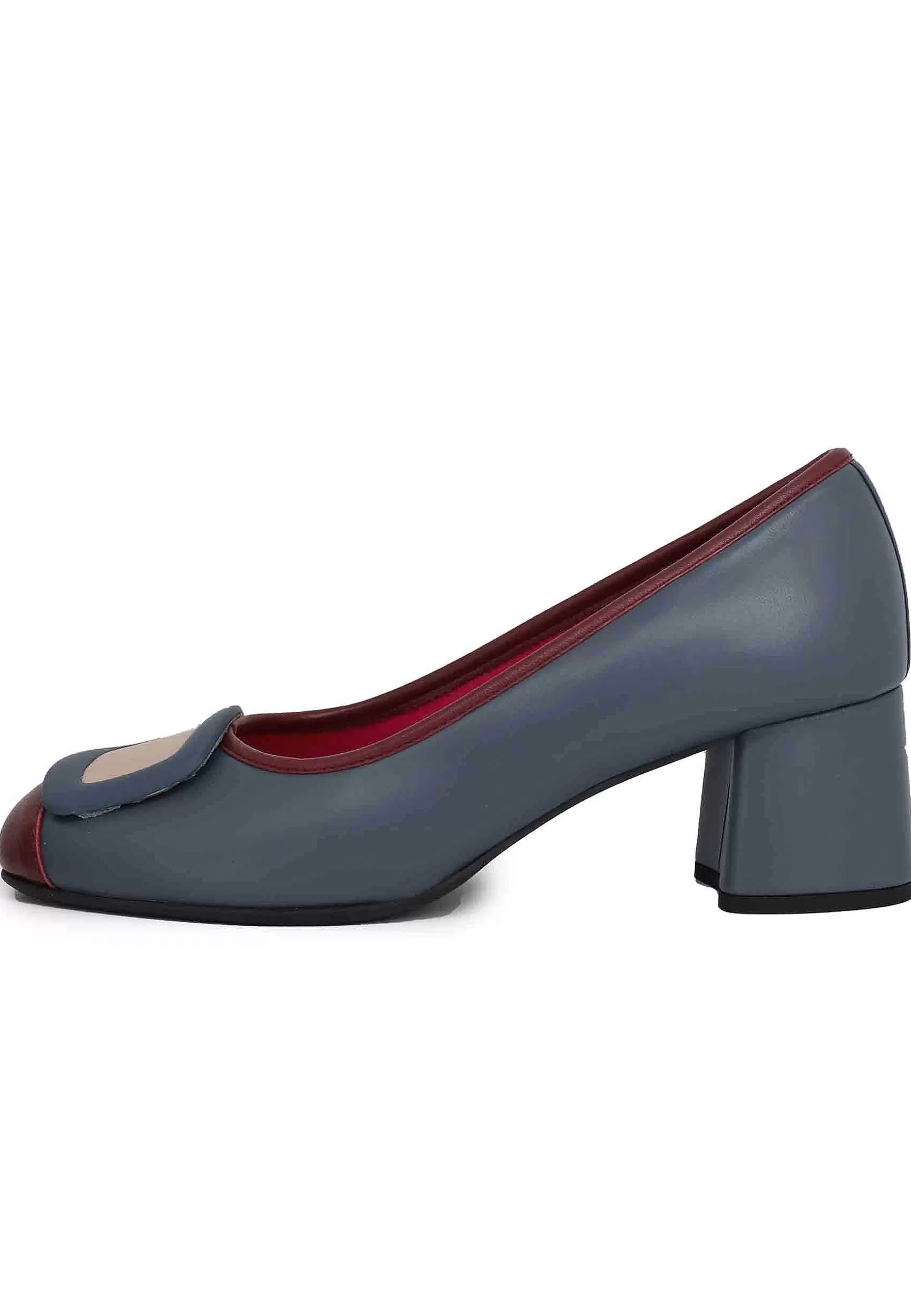 Decollete Donna In Pelle Blu Con Accessorio E Punta Tonda*Le Babe Best