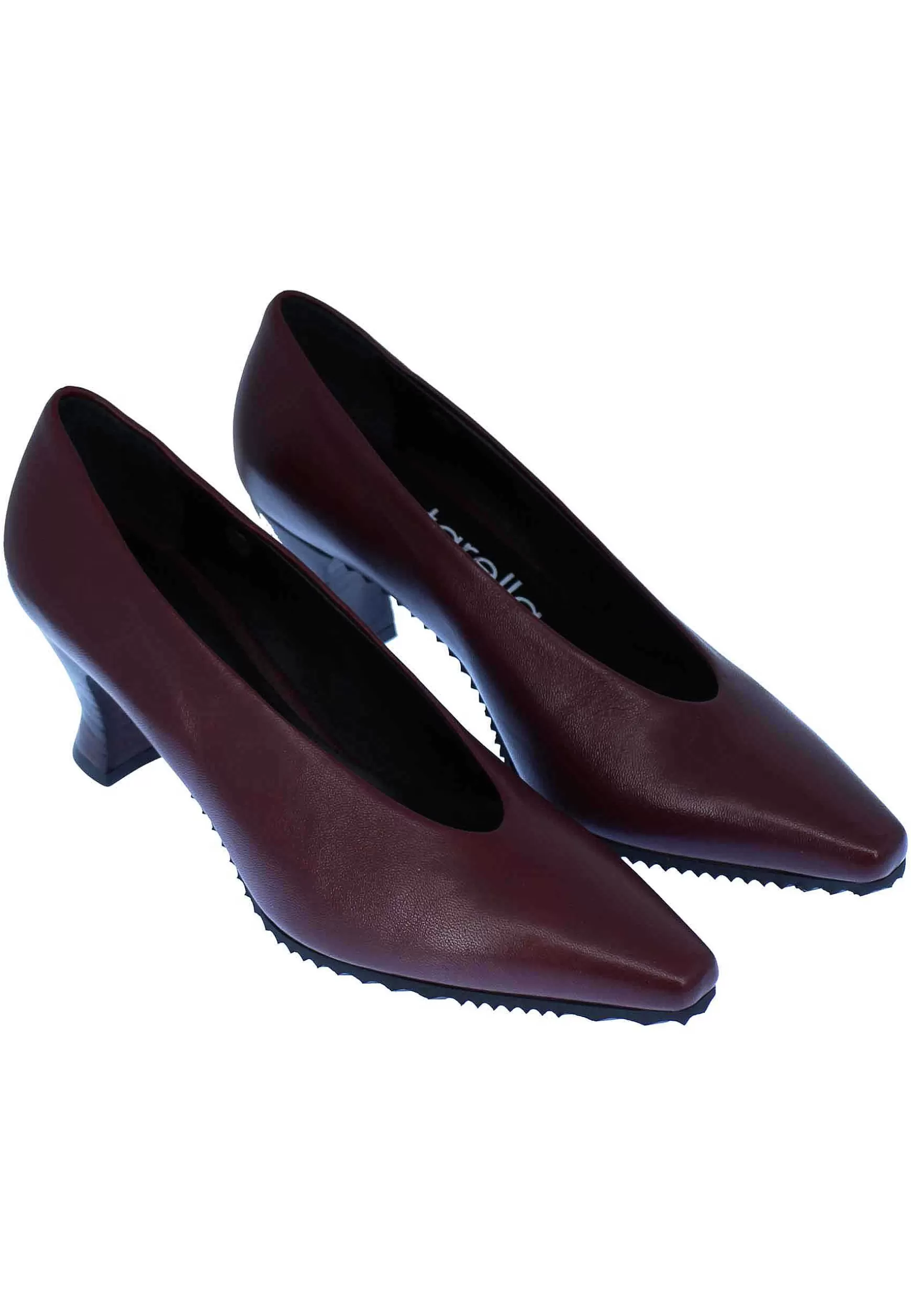 Decollete Donna In Pelle Bordeaux Punta Quadra E Tacco In Cuoio** Flash Sale