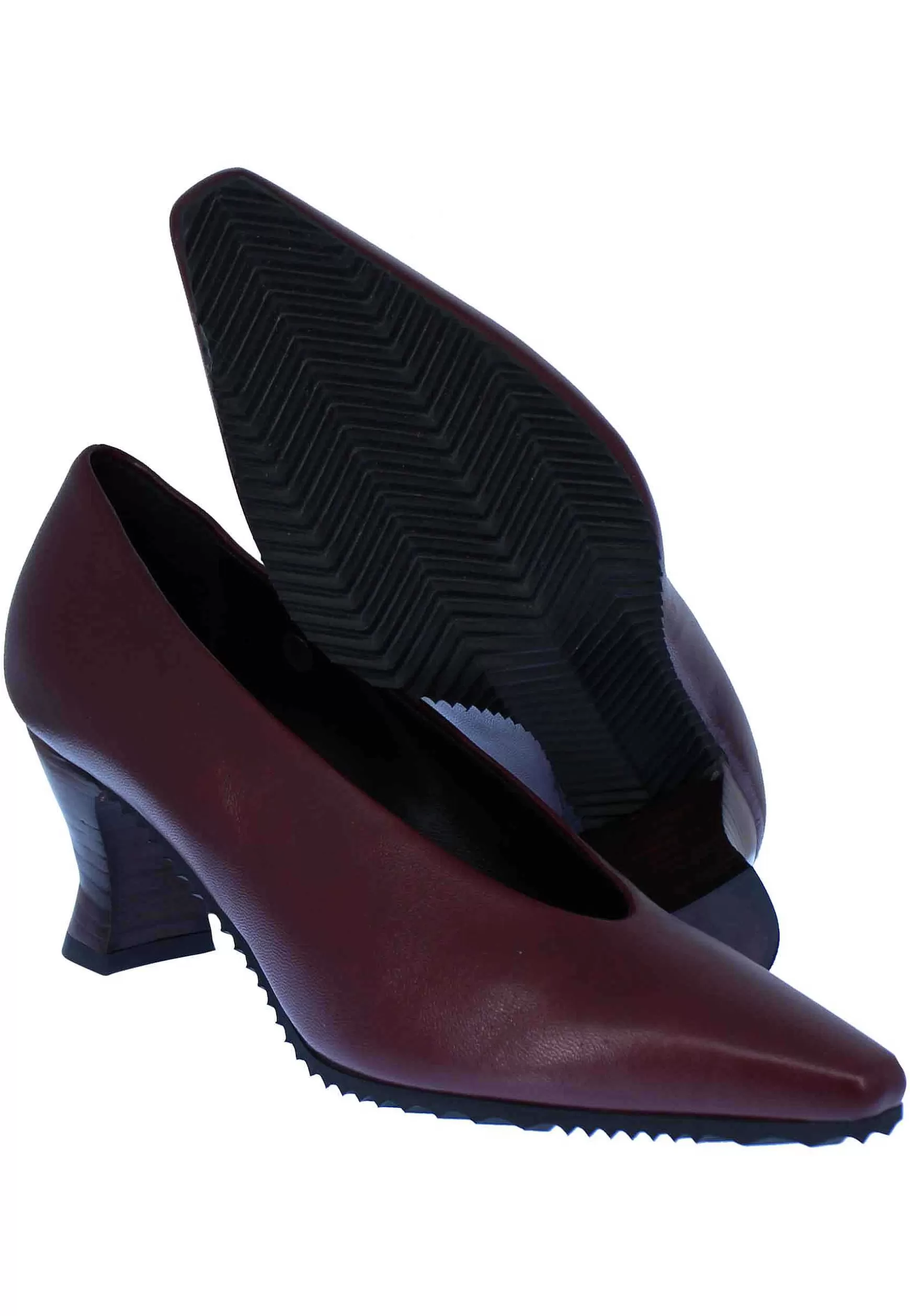 Decollete Donna In Pelle Bordeaux Punta Quadra E Tacco In Cuoio** Flash Sale