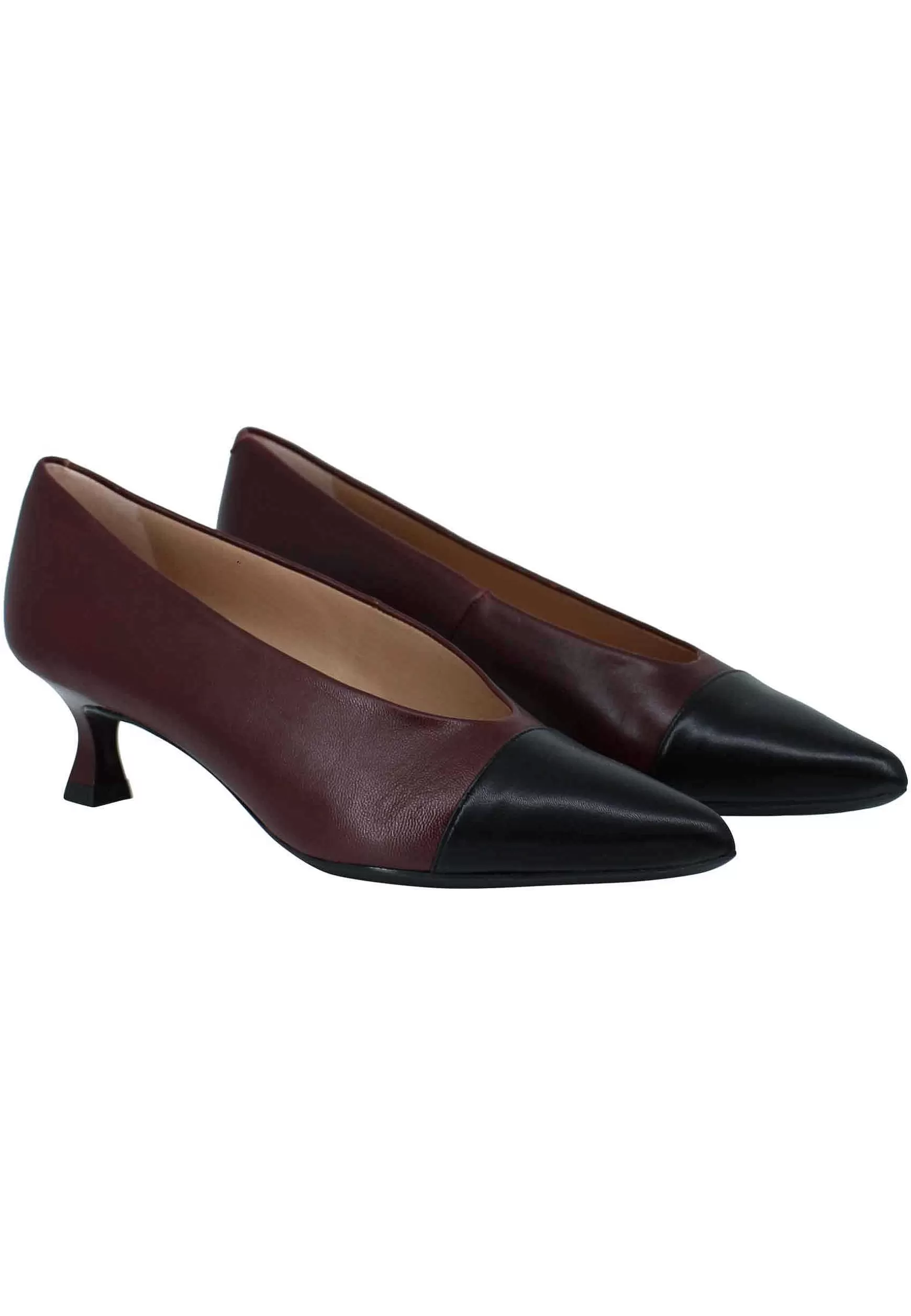 Decollete Donna In Pelle Bordeaux Tacco Basso Con Scollo Alto E Puntina*Unisa Hot