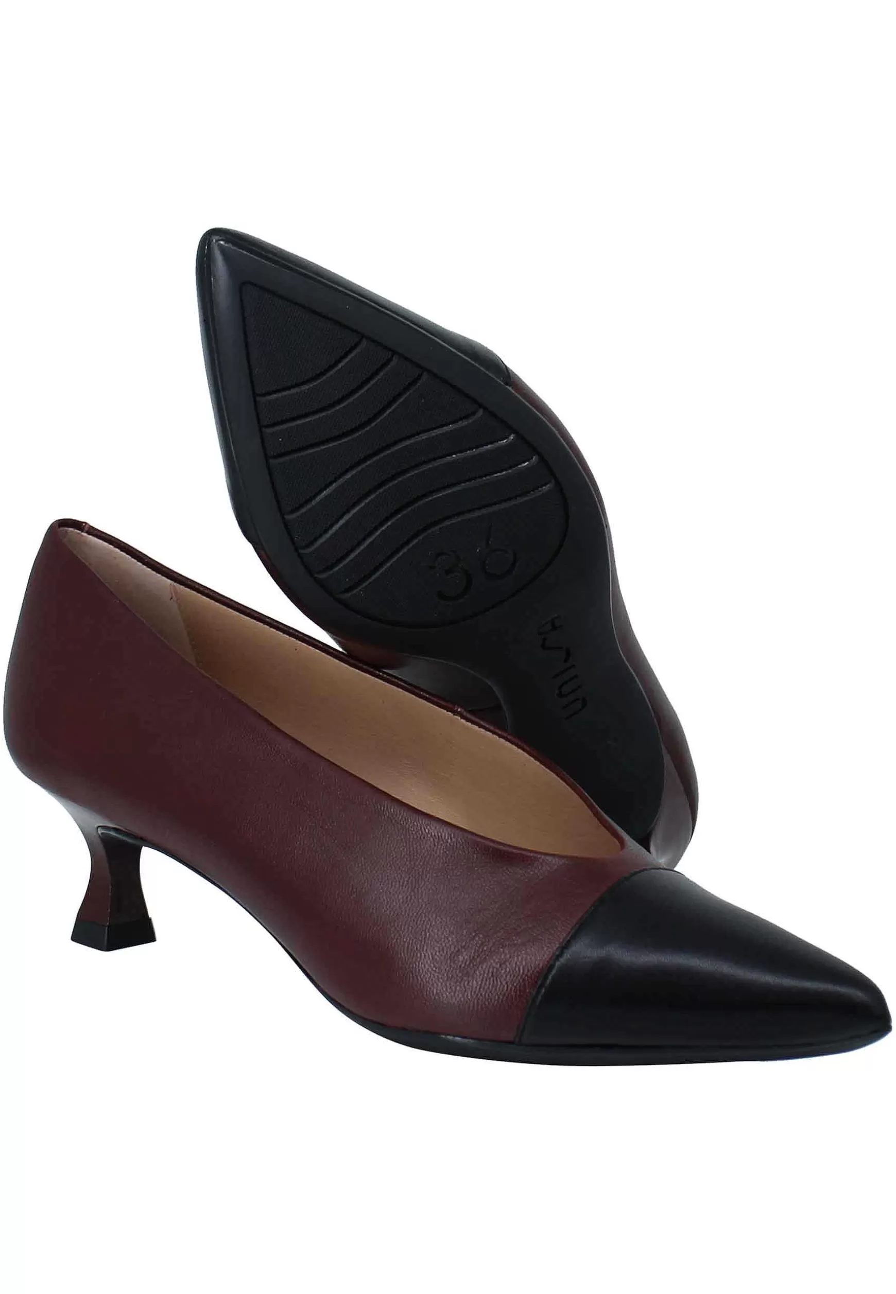 Decollete Donna In Pelle Bordeaux Tacco Basso Con Scollo Alto E Puntina*Unisa Hot