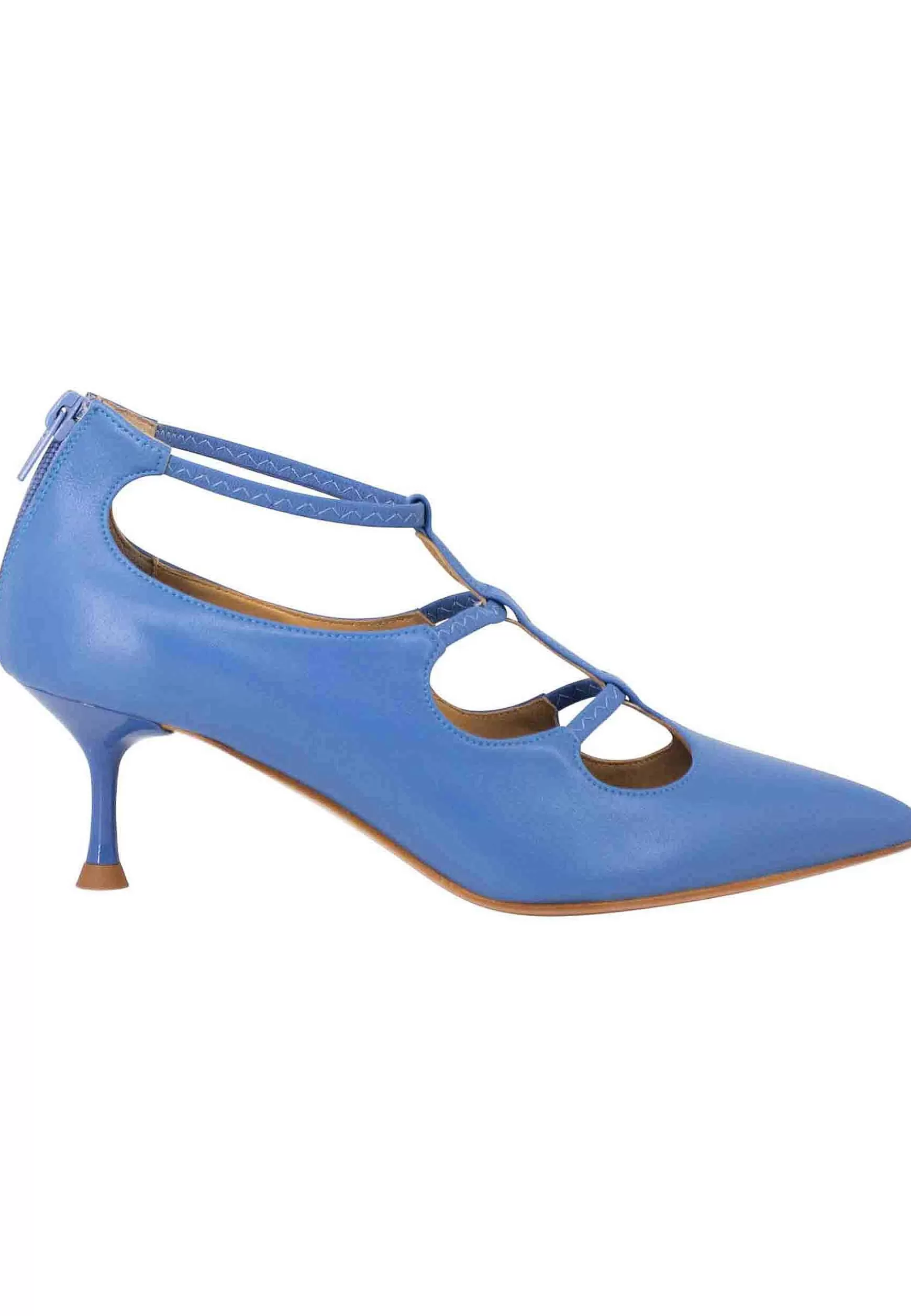 Decollete Donna In Pelle Celeste Con Cinturini E Zip Posteriore** Best