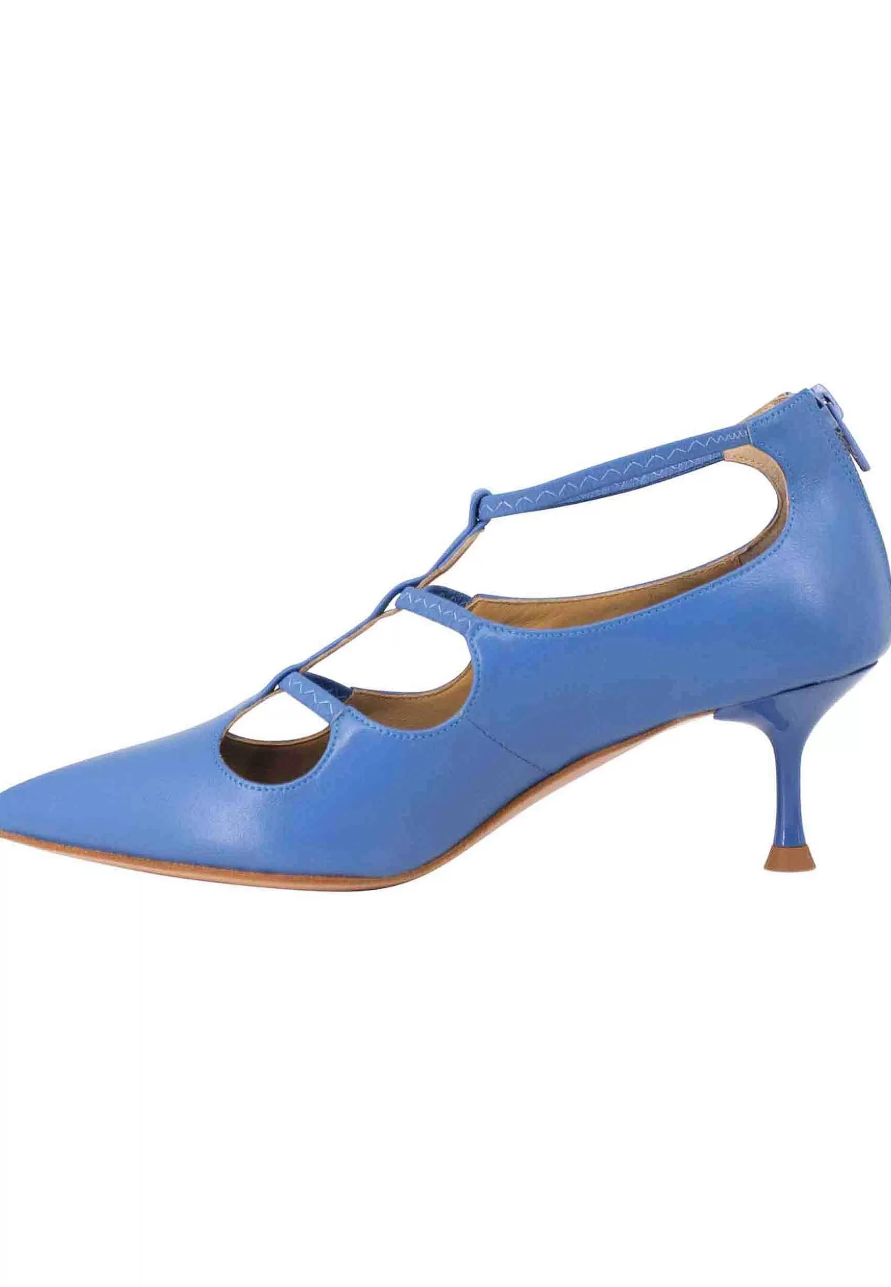 Decollete Donna In Pelle Celeste Con Cinturini E Zip Posteriore** Best