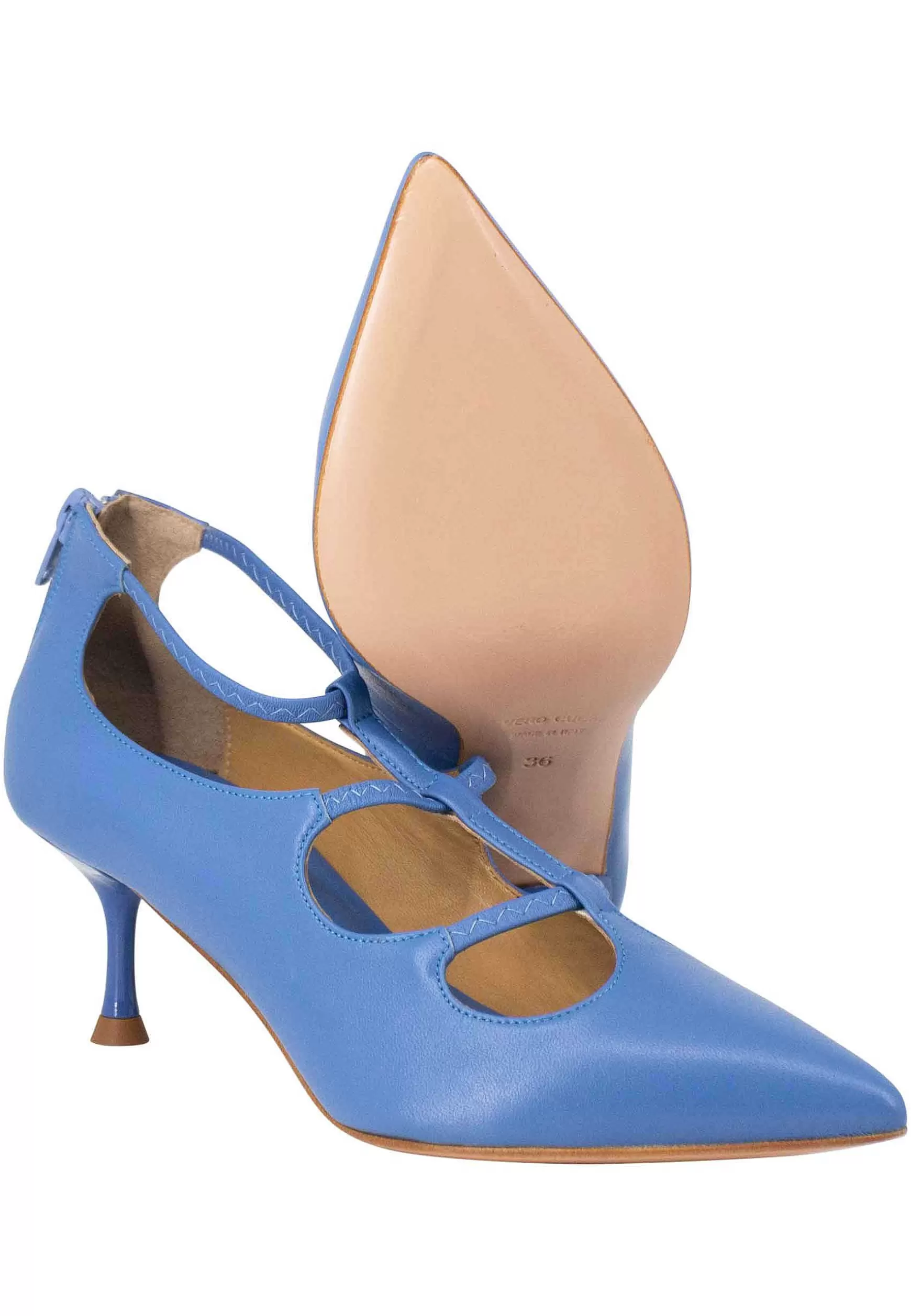 Decollete Donna In Pelle Celeste Con Cinturini E Zip Posteriore** Best