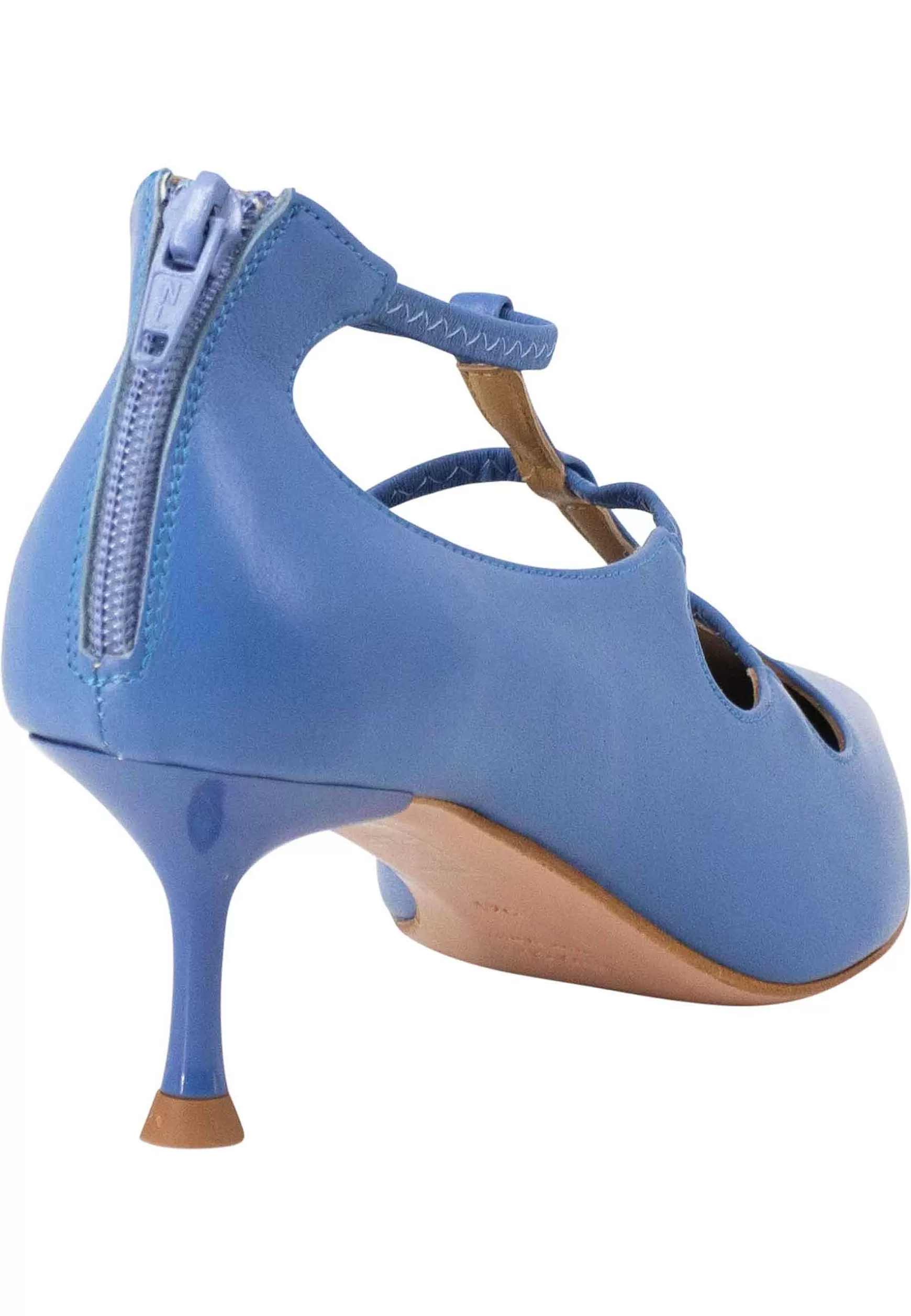 Decollete Donna In Pelle Celeste Con Cinturini E Zip Posteriore** Best