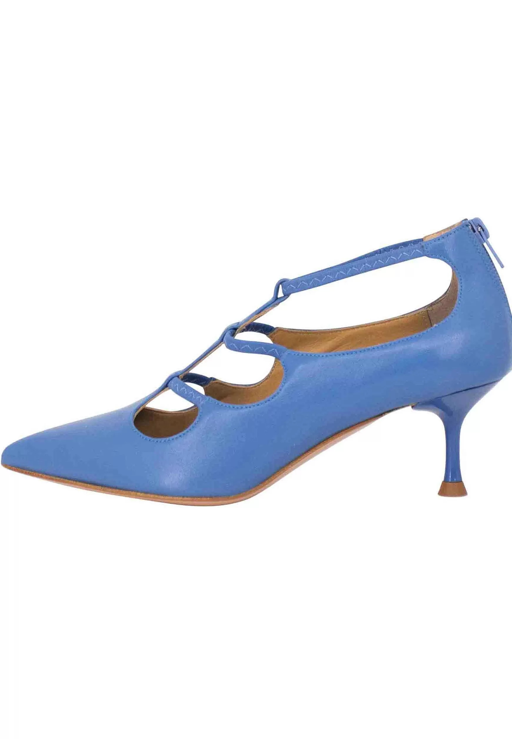 Decollete Donna In Pelle Celeste Con Cinturini E Zip Posteriore** Best