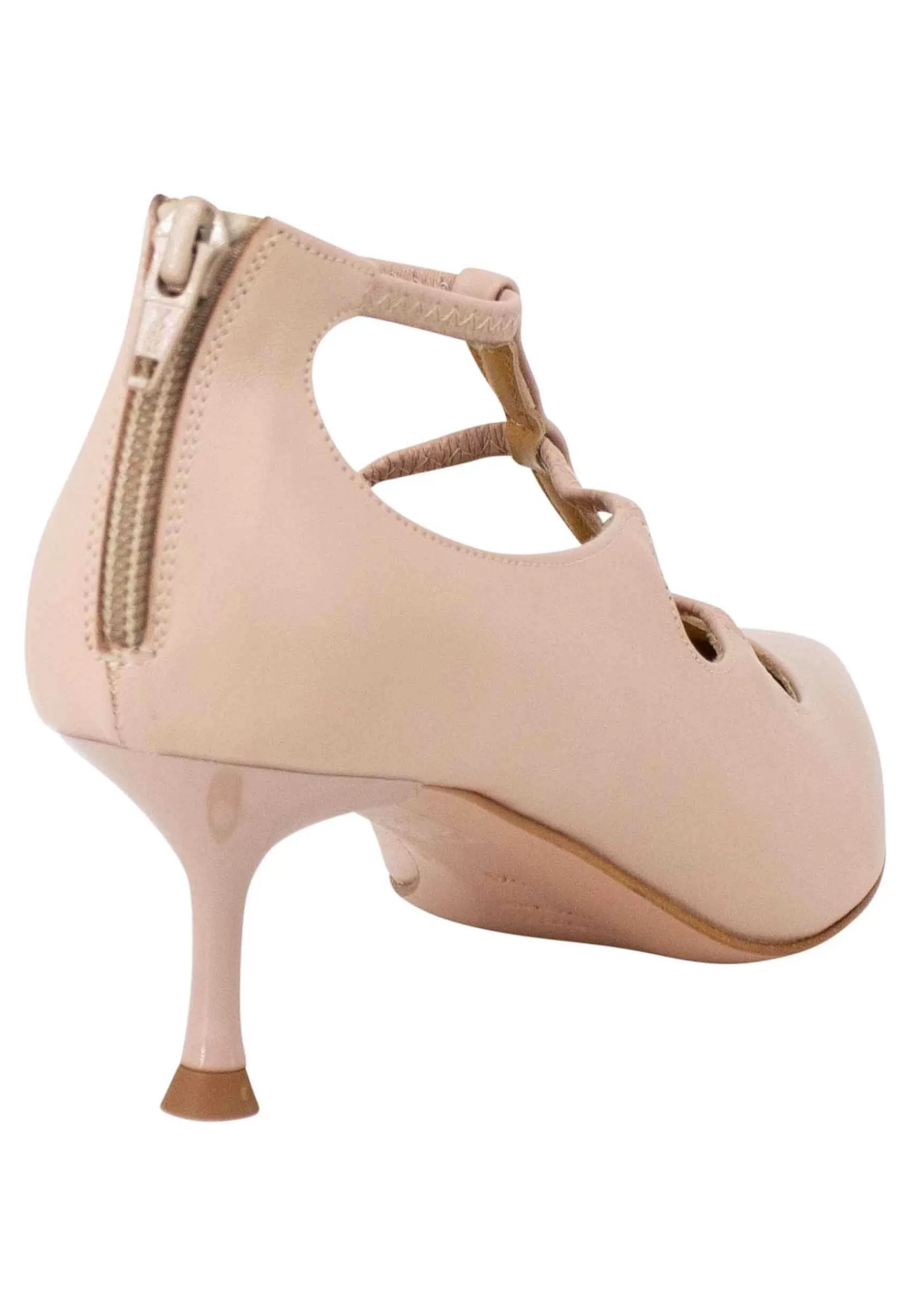 Decollete Donna In Pelle Cipria Con Cinturini E Zip Posteriore** Sale