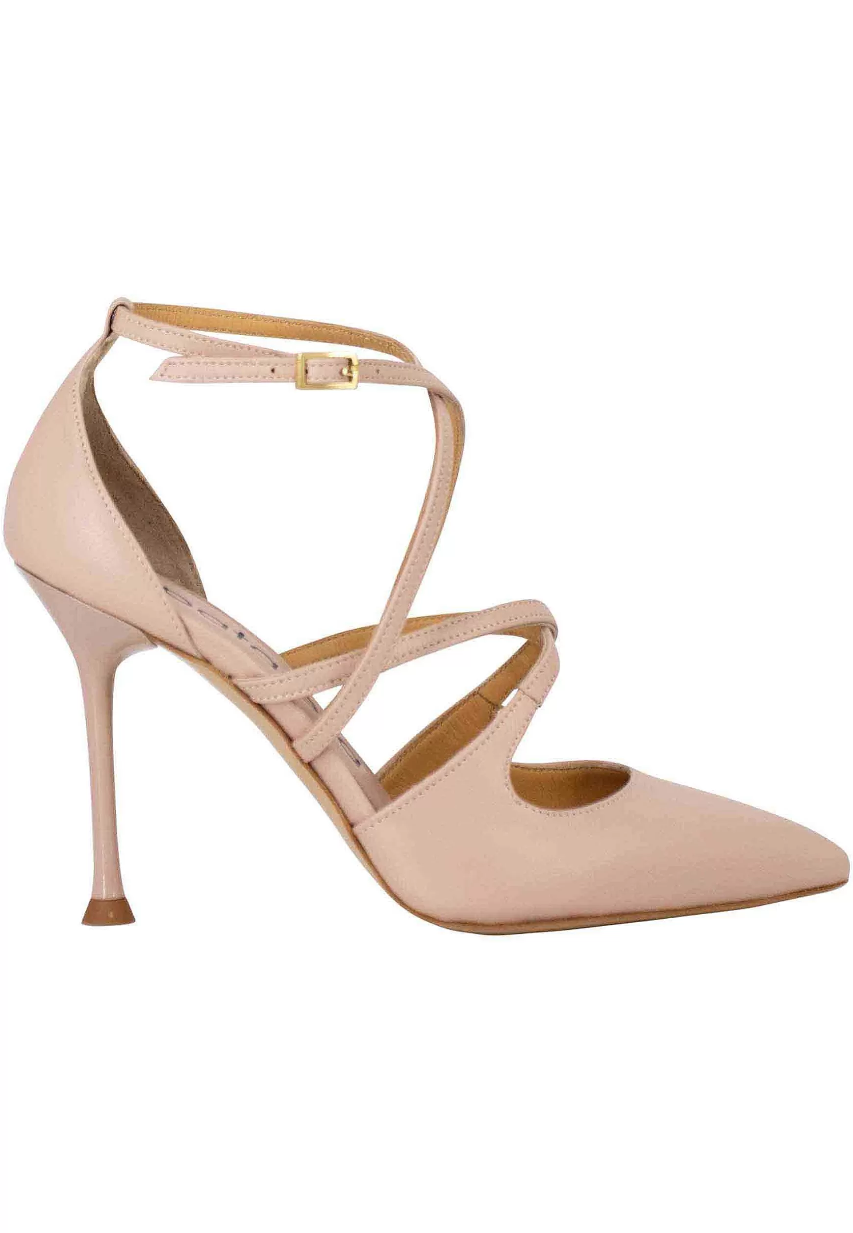 Decollete Donna In Pelle Cipria Con Tacco Alto E Cinturini** Store