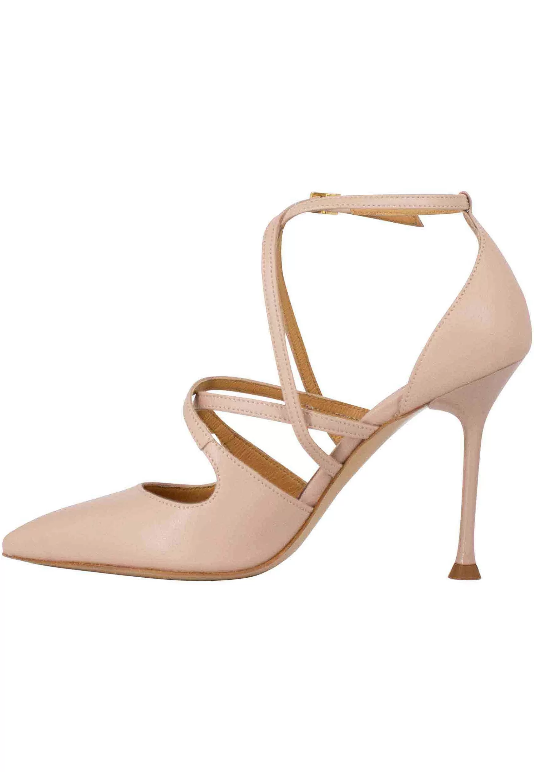 Decollete Donna In Pelle Cipria Con Tacco Alto E Cinturini** Store
