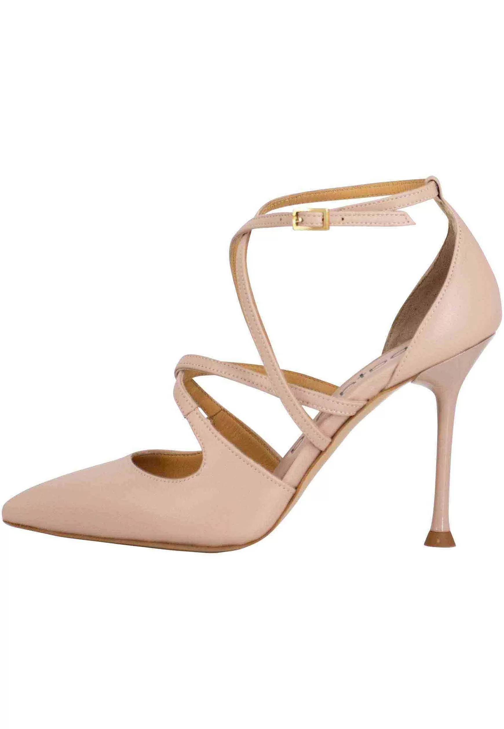 Decollete Donna In Pelle Cipria Con Tacco Alto E Cinturini** Store