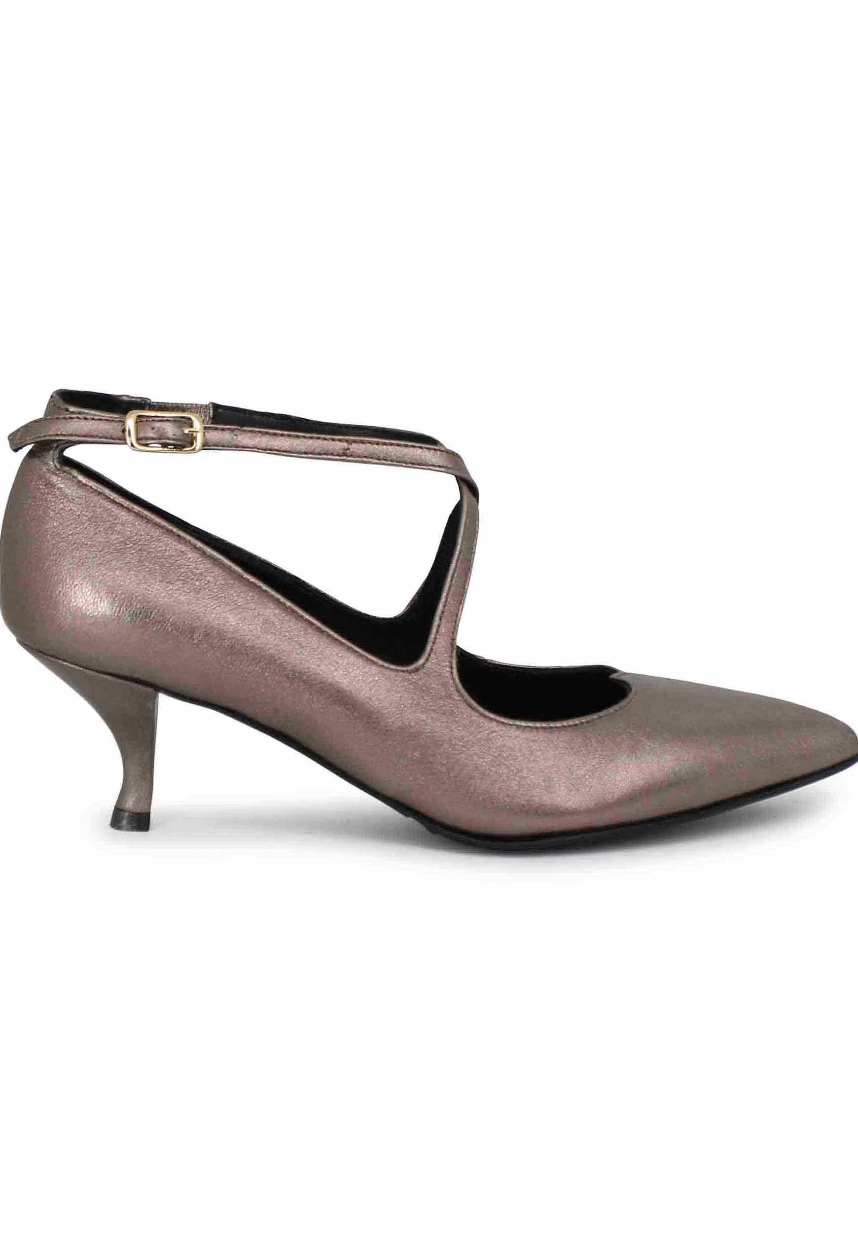Decollete Donna In Pelle Laminata Tortora Con Doppio Cinturino** Store