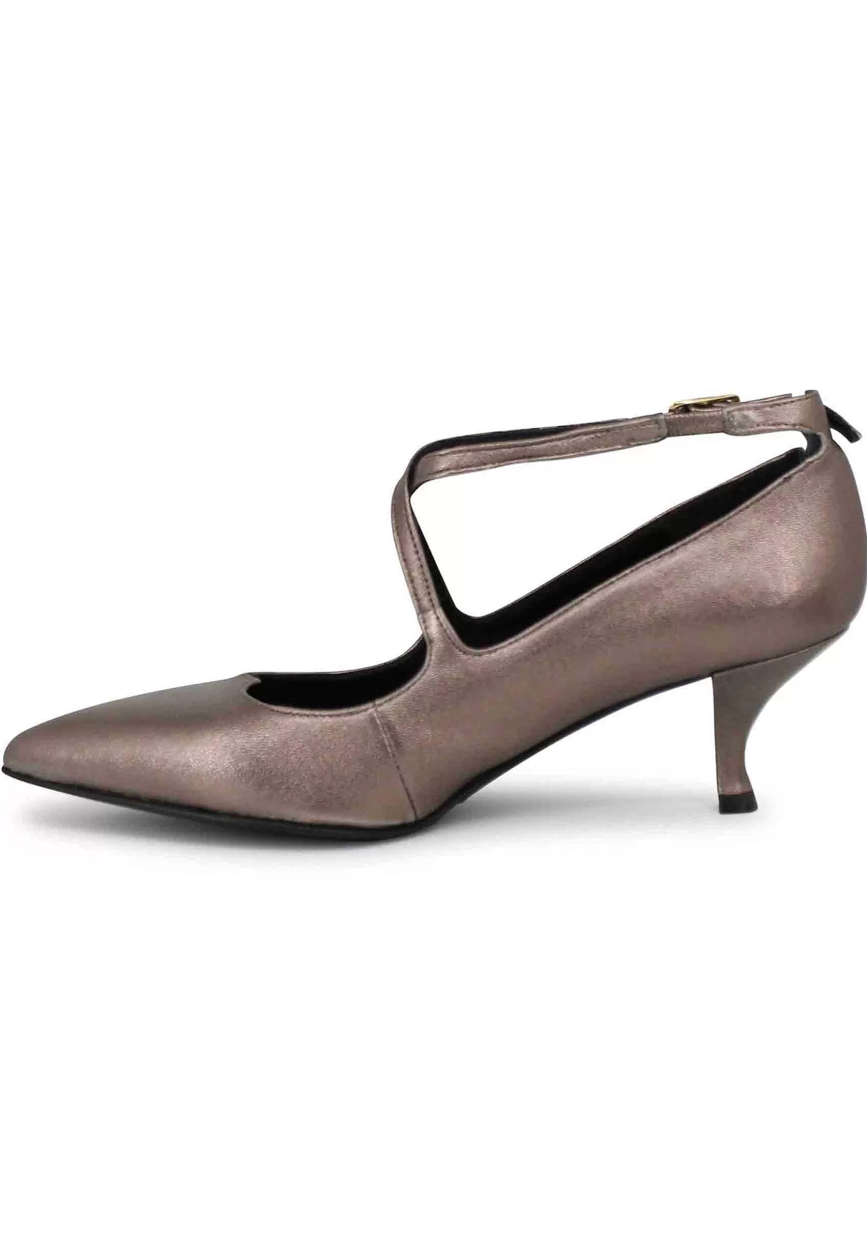 Decollete Donna In Pelle Laminata Tortora Con Doppio Cinturino** Store