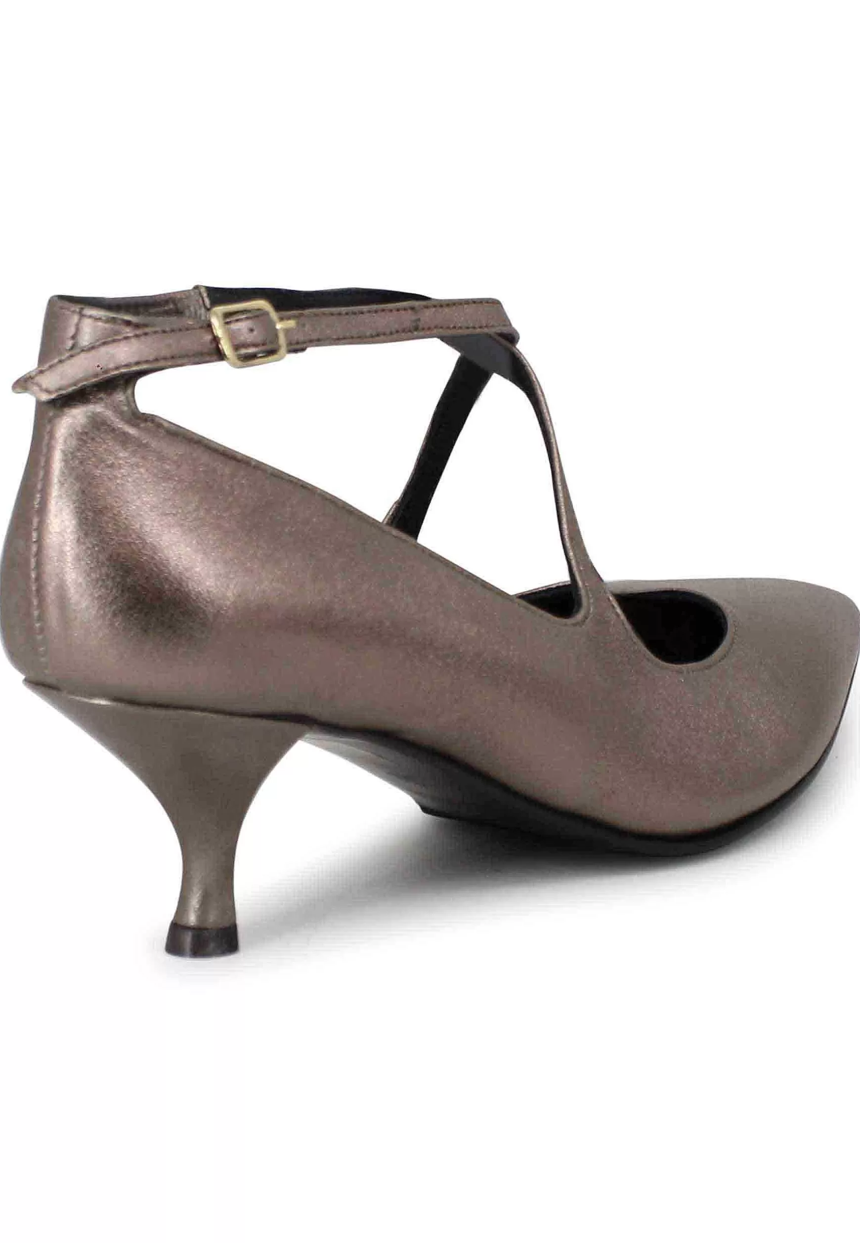 Decollete Donna In Pelle Laminata Tortora Con Doppio Cinturino** Store