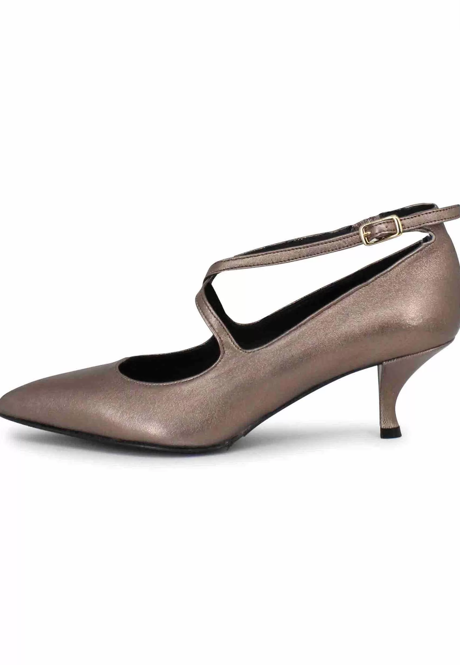 Decollete Donna In Pelle Laminata Tortora Con Doppio Cinturino** Store