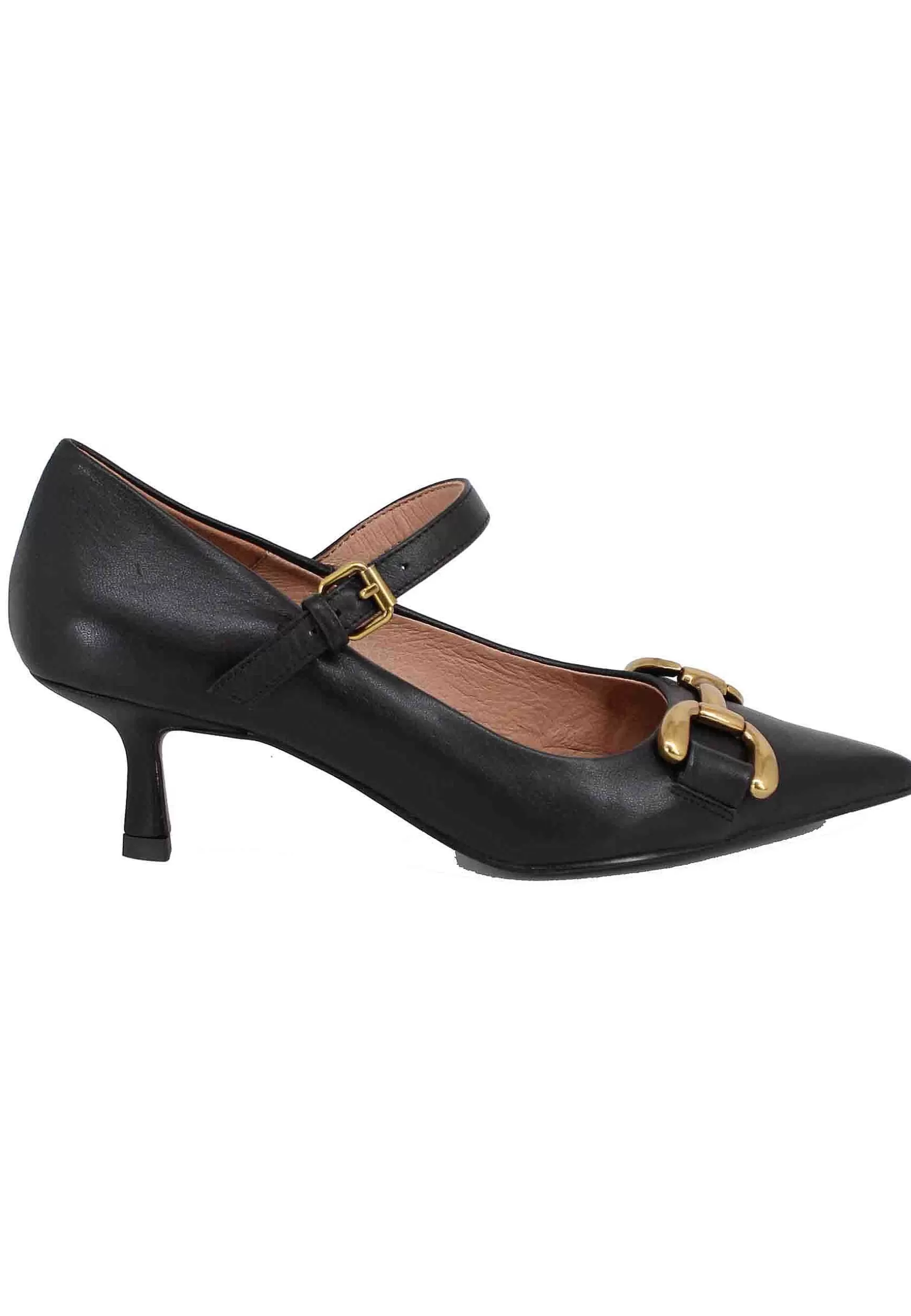 Decollete Donna In Pelle Nera Con Morsetto E Cinturino Mila*Bibi Lou New