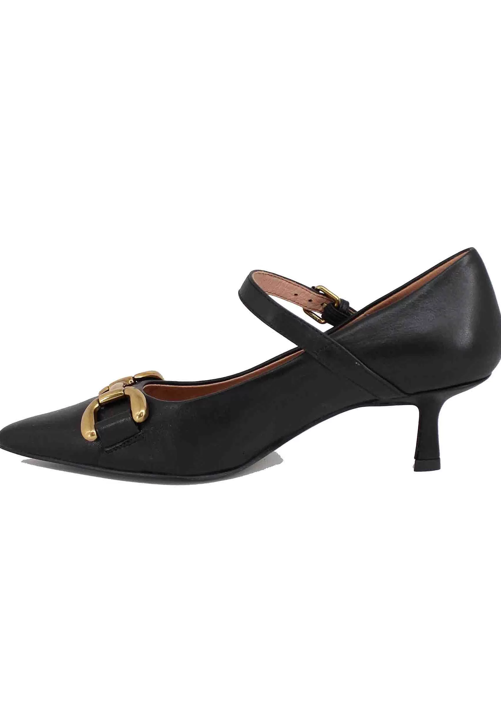 Decollete Donna In Pelle Nera Con Morsetto E Cinturino Mila*Bibi Lou New