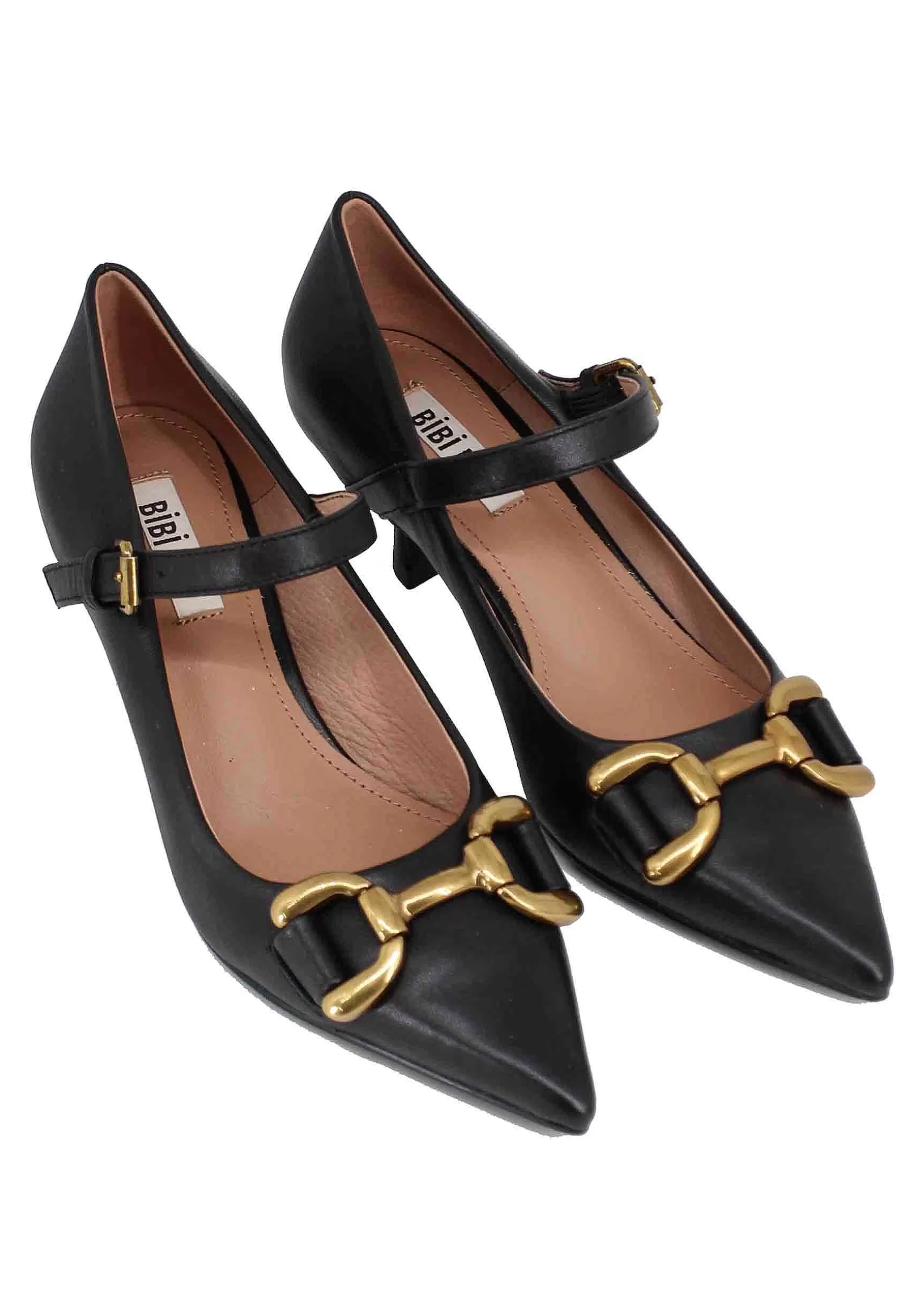 Decollete Donna In Pelle Nera Con Morsetto E Cinturino Mila*Bibi Lou New