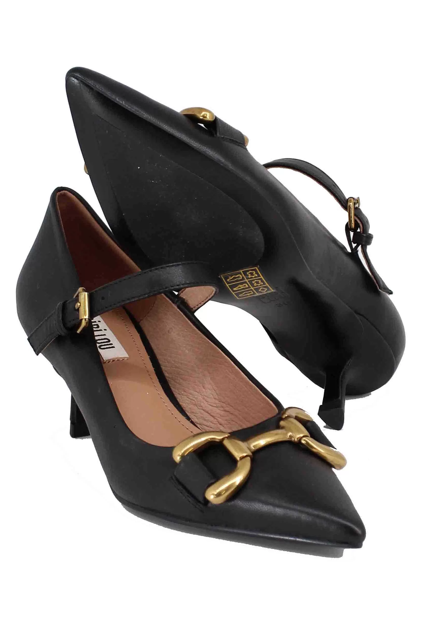 Decollete Donna In Pelle Nera Con Morsetto E Cinturino Mila*Bibi Lou New