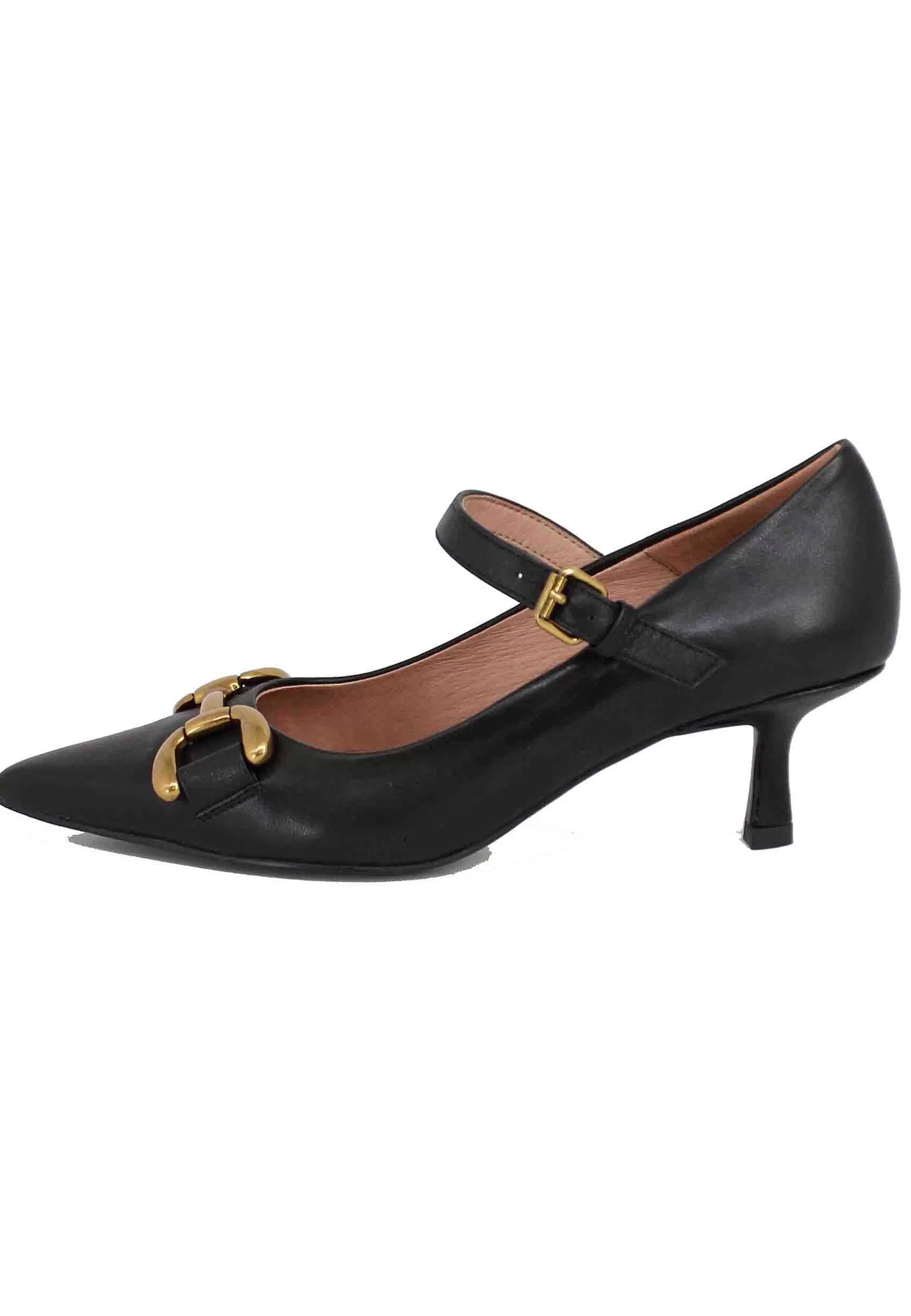 Decollete Donna In Pelle Nera Con Morsetto E Cinturino Mila*Bibi Lou New