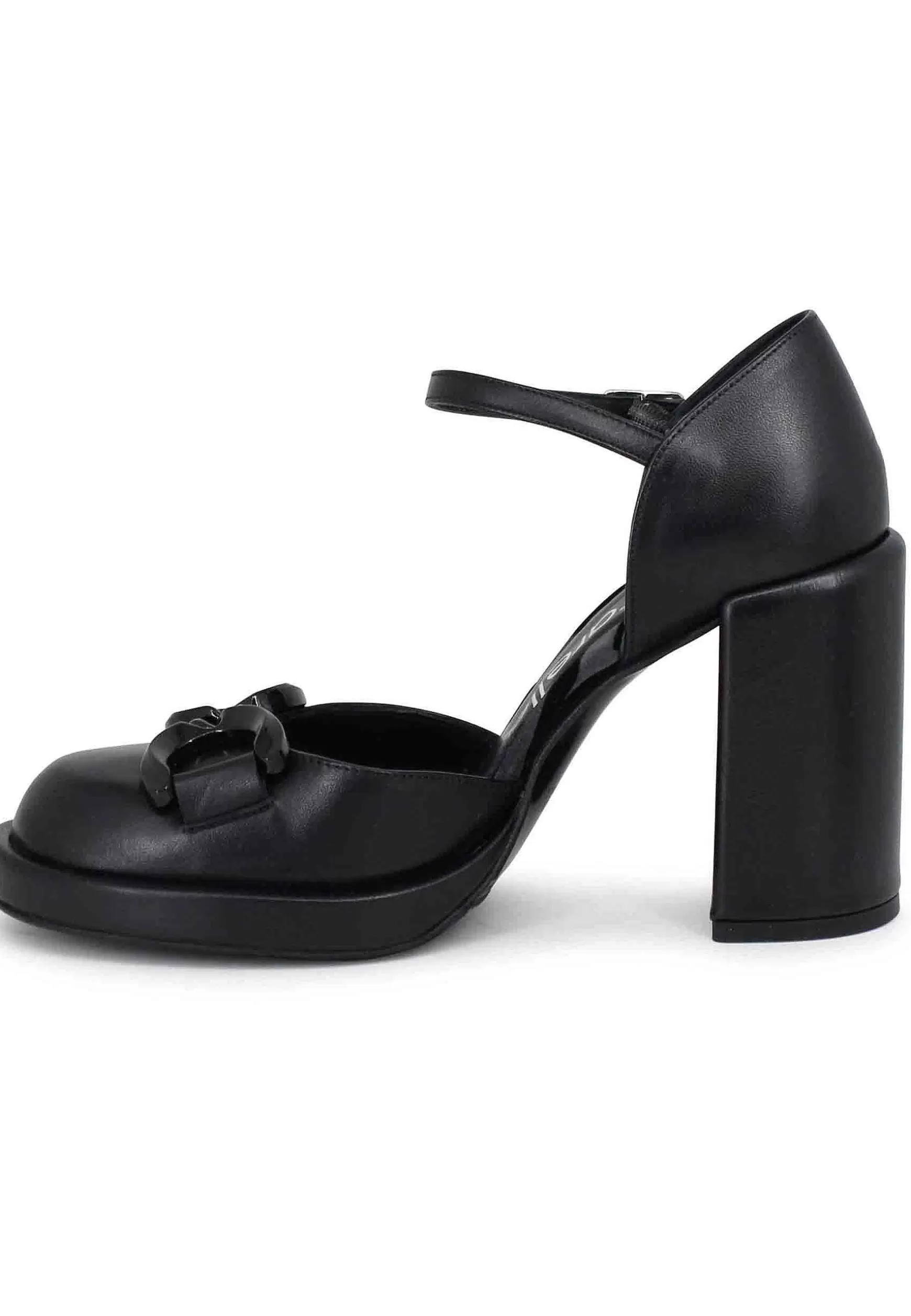 Decollete Donna In Pelle Nera Con Tacco Alto E Cinturino** Outlet