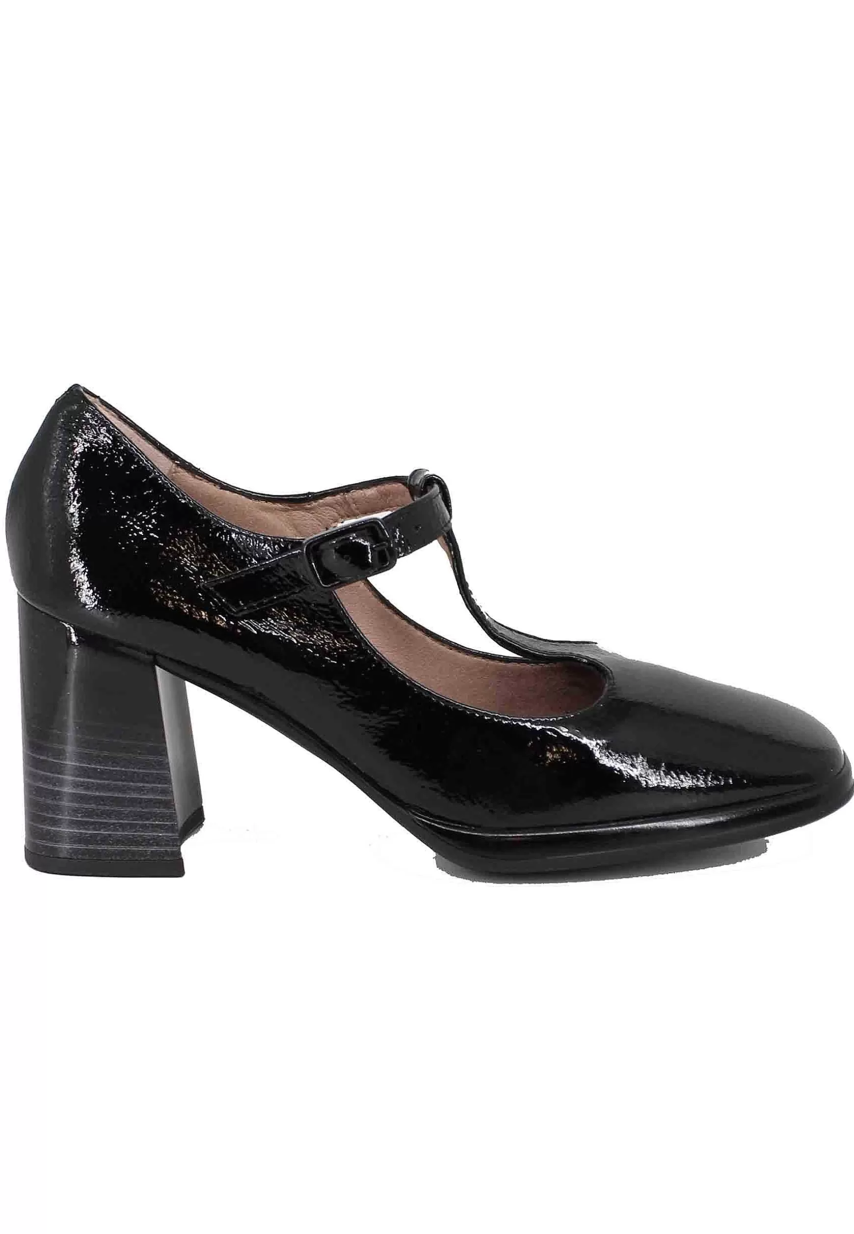 Decollete Donna In Pelle Nera Lucida Con Cinturini E Tacco Alto*Hispanitas New
