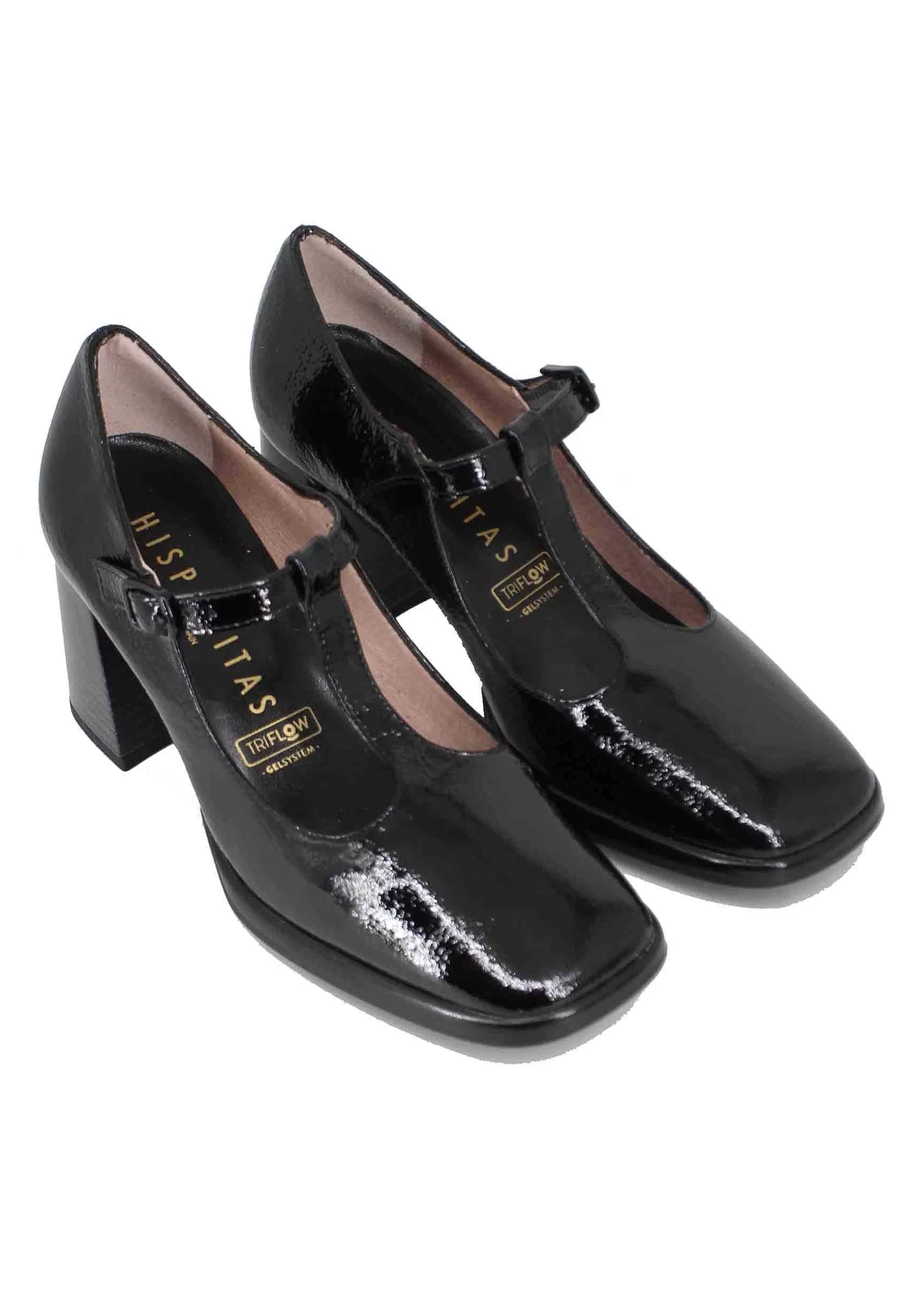 Decollete Donna In Pelle Nera Lucida Con Cinturini E Tacco Alto*Hispanitas New