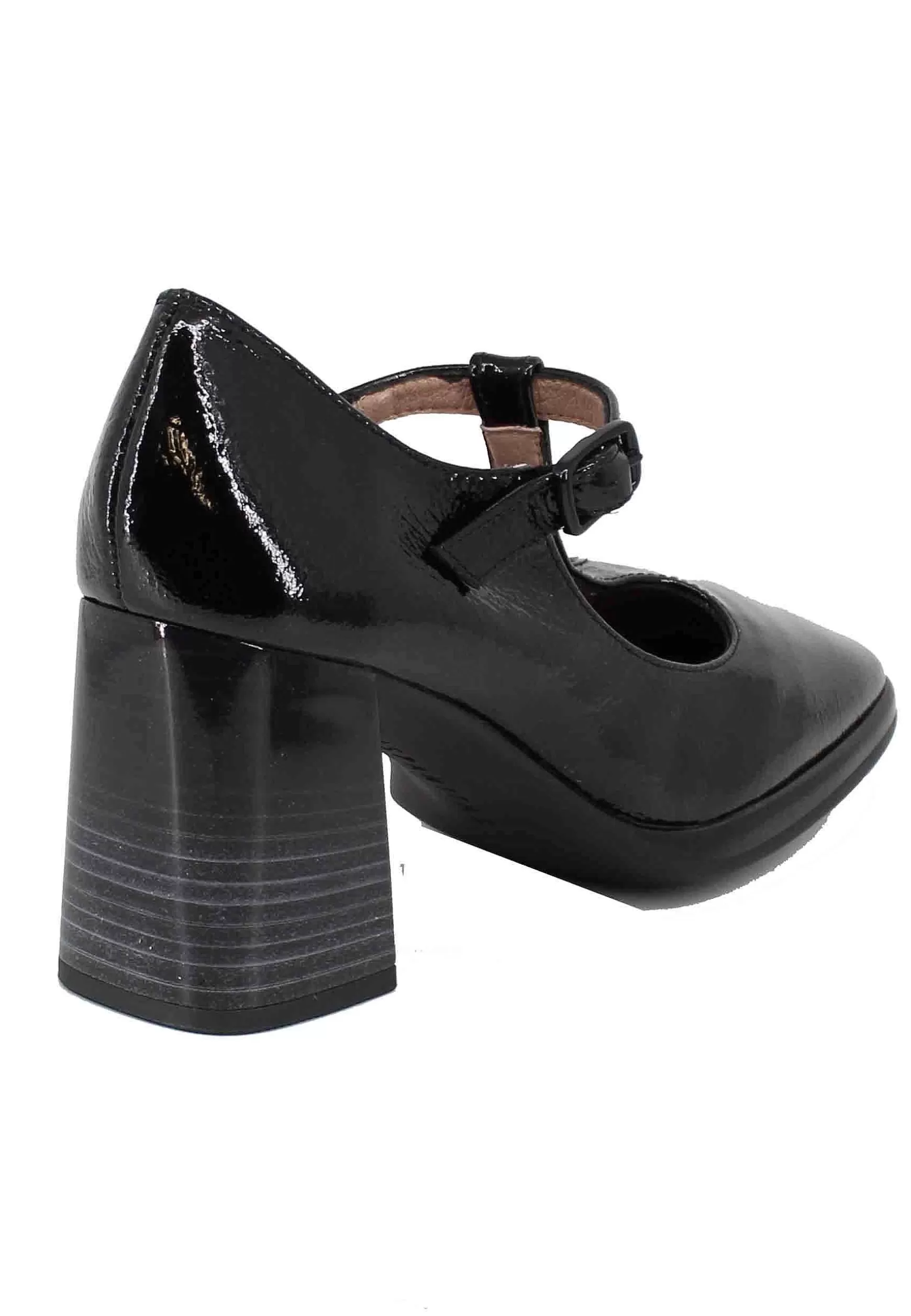 Decollete Donna In Pelle Nera Lucida Con Cinturini E Tacco Alto*Hispanitas New