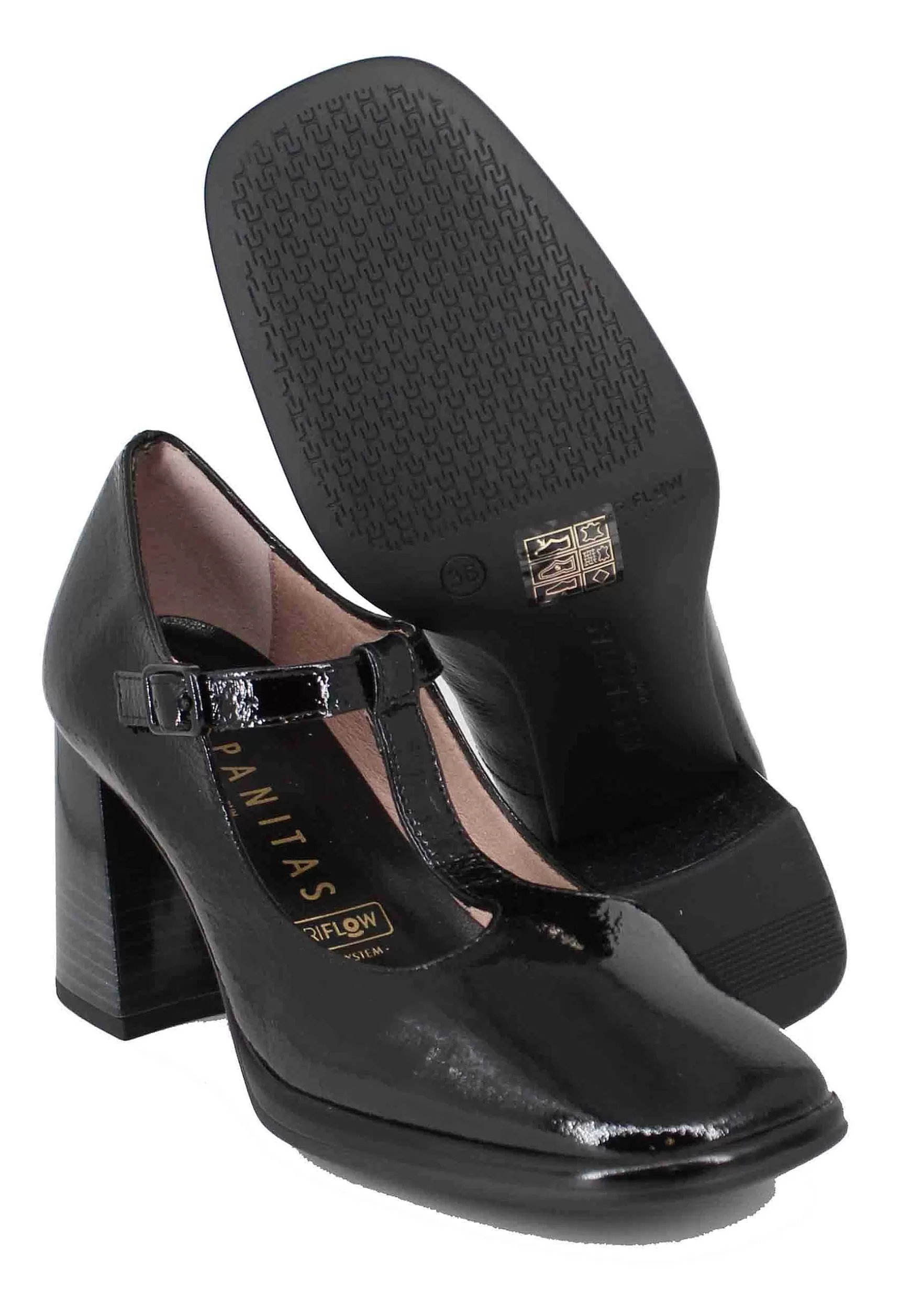 Decollete Donna In Pelle Nera Lucida Con Cinturini E Tacco Alto*Hispanitas New