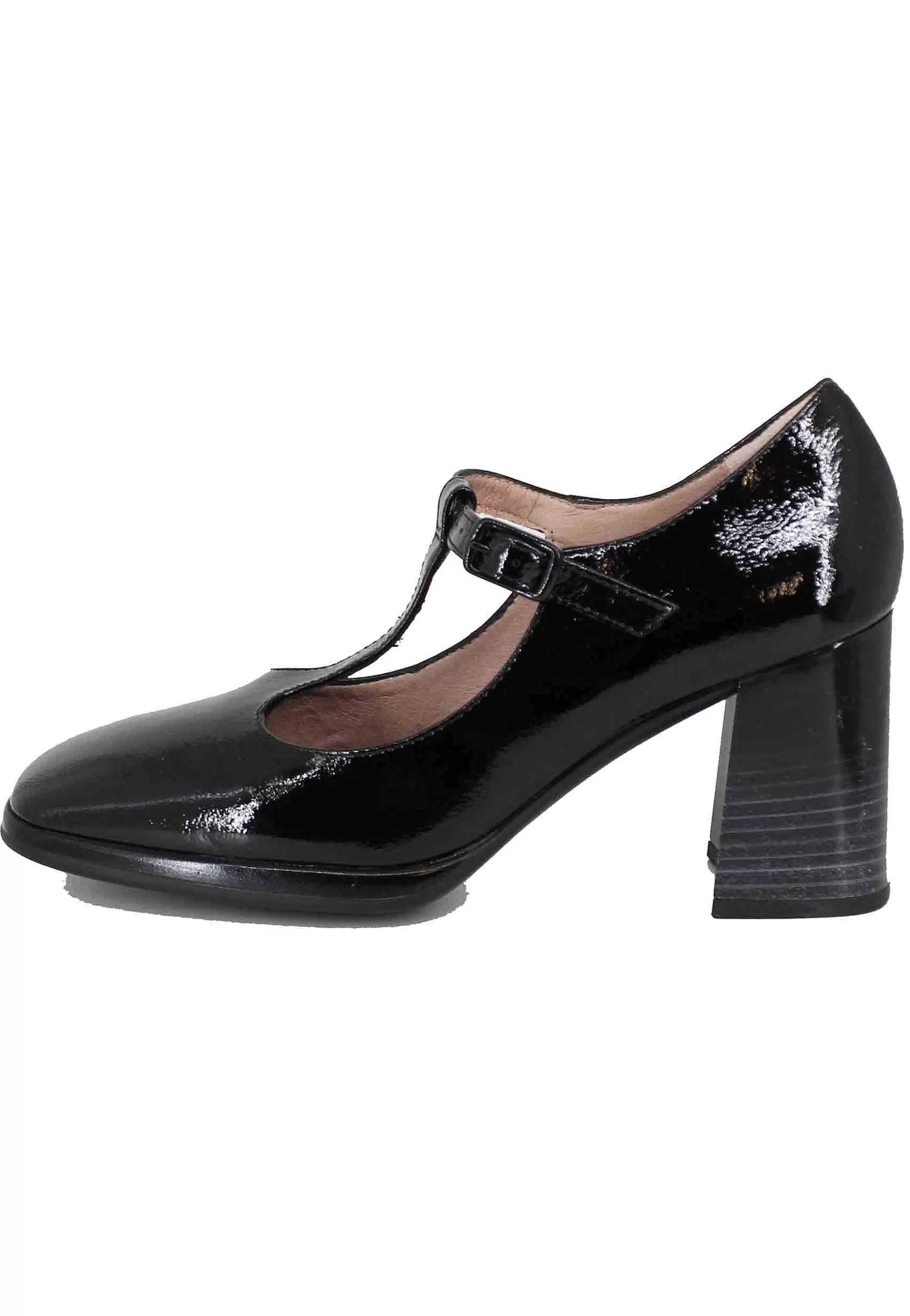 Decollete Donna In Pelle Nera Lucida Con Cinturini E Tacco Alto*Hispanitas New