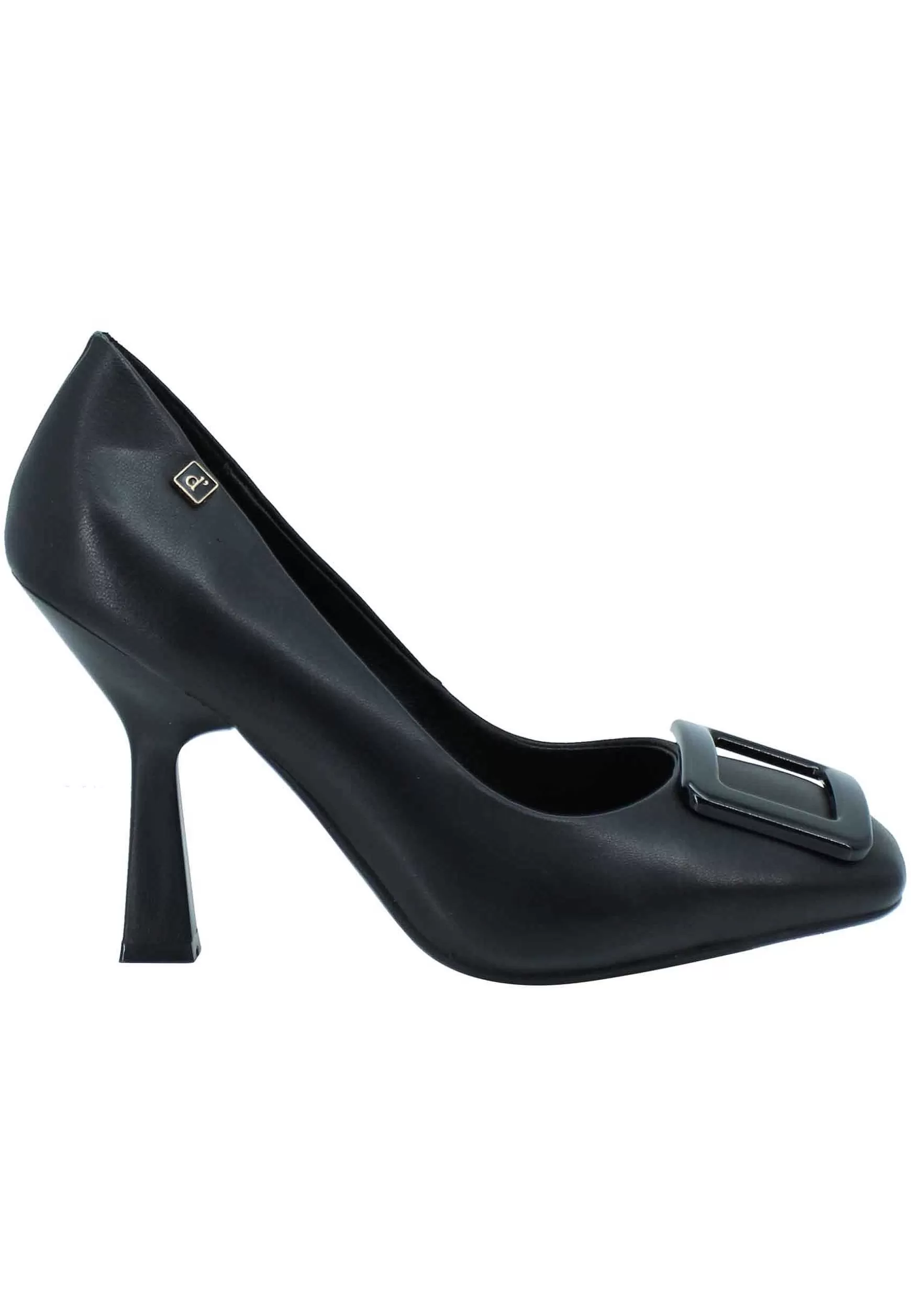 Decollete Donna In Pelle Nera Punta Quadra E Accessorio In Tinta*Manufacture D Clearance