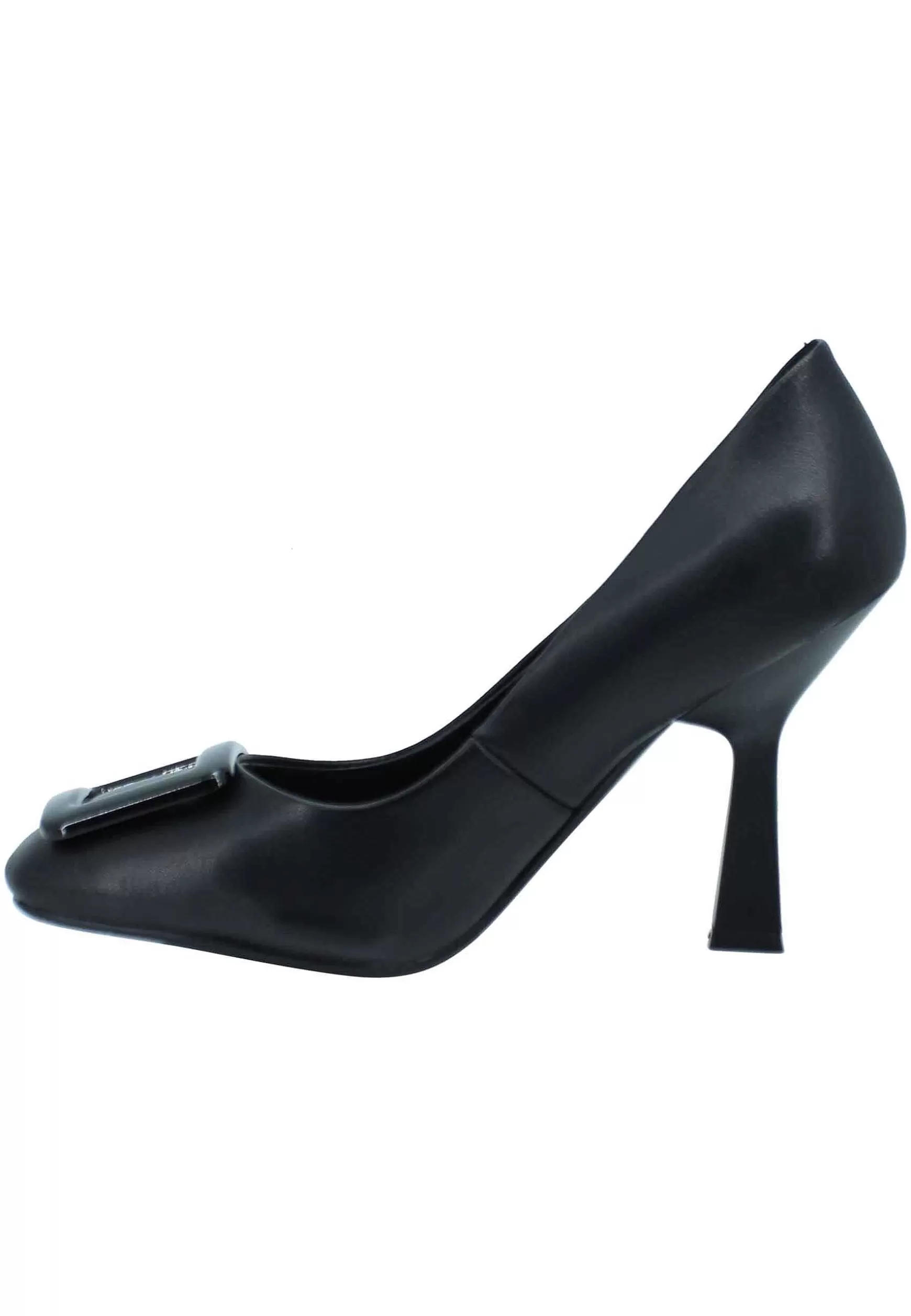 Decollete Donna In Pelle Nera Punta Quadra E Accessorio In Tinta*Manufacture D Clearance