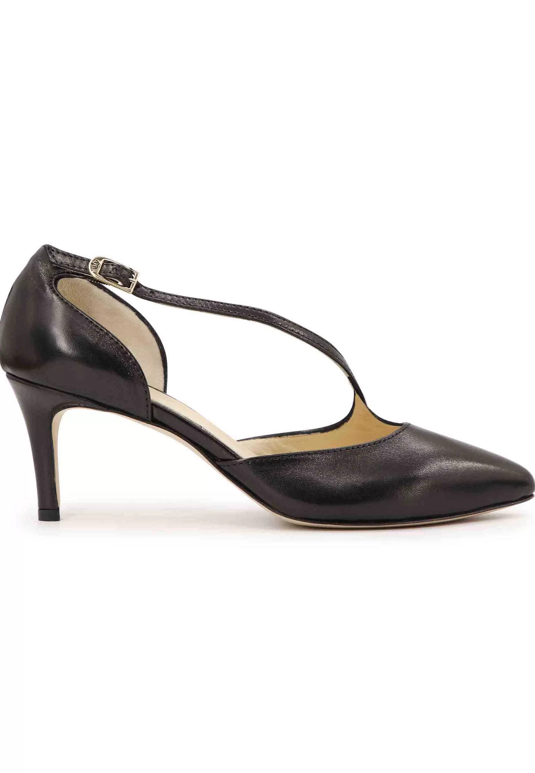 Decoete Donna In Pee Nero Con Tacco E Cinturino Su Coo Piede*L New