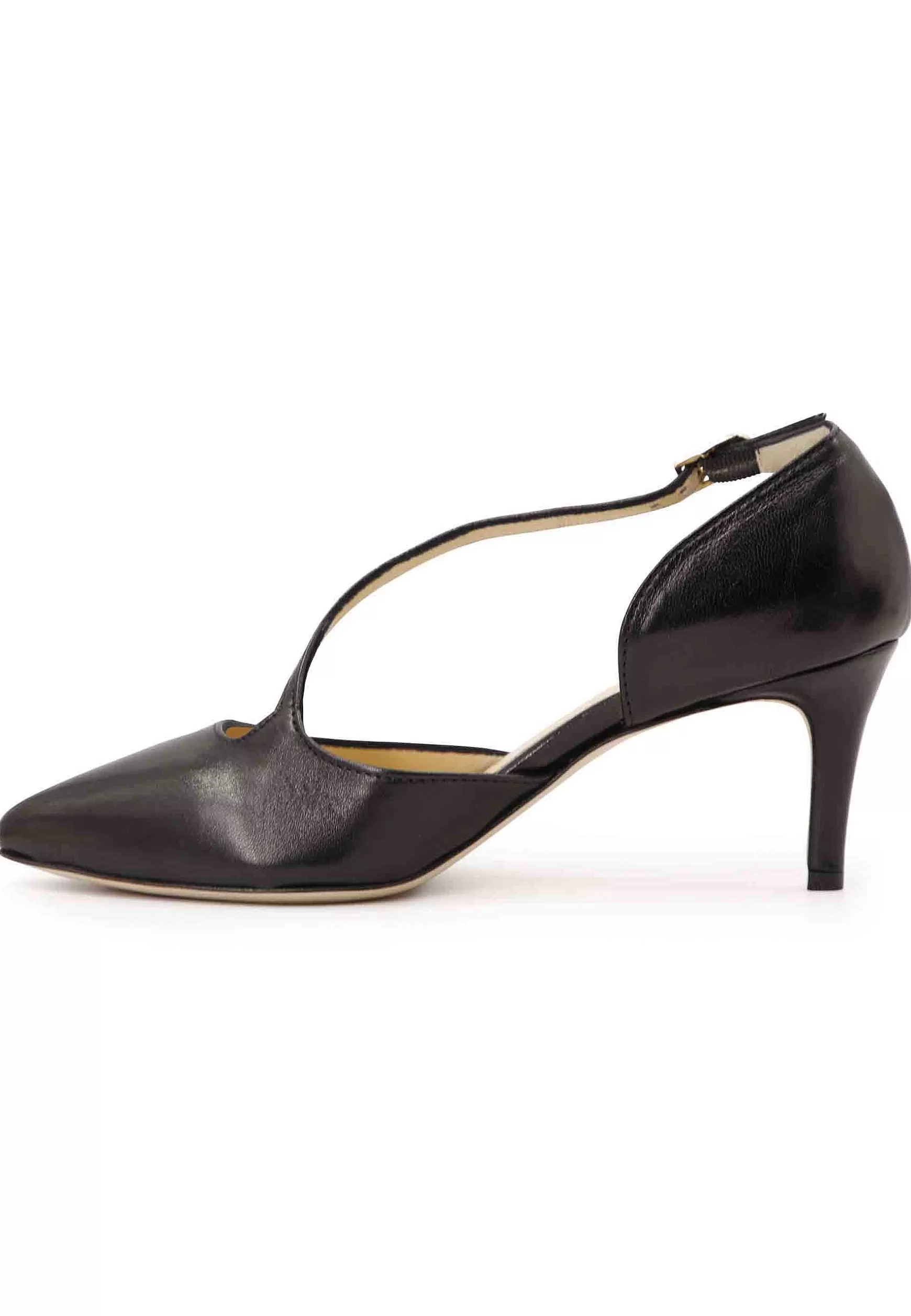 Decoete Donna In Pee Nero Con Tacco E Cinturino Su Coo Piede*L New