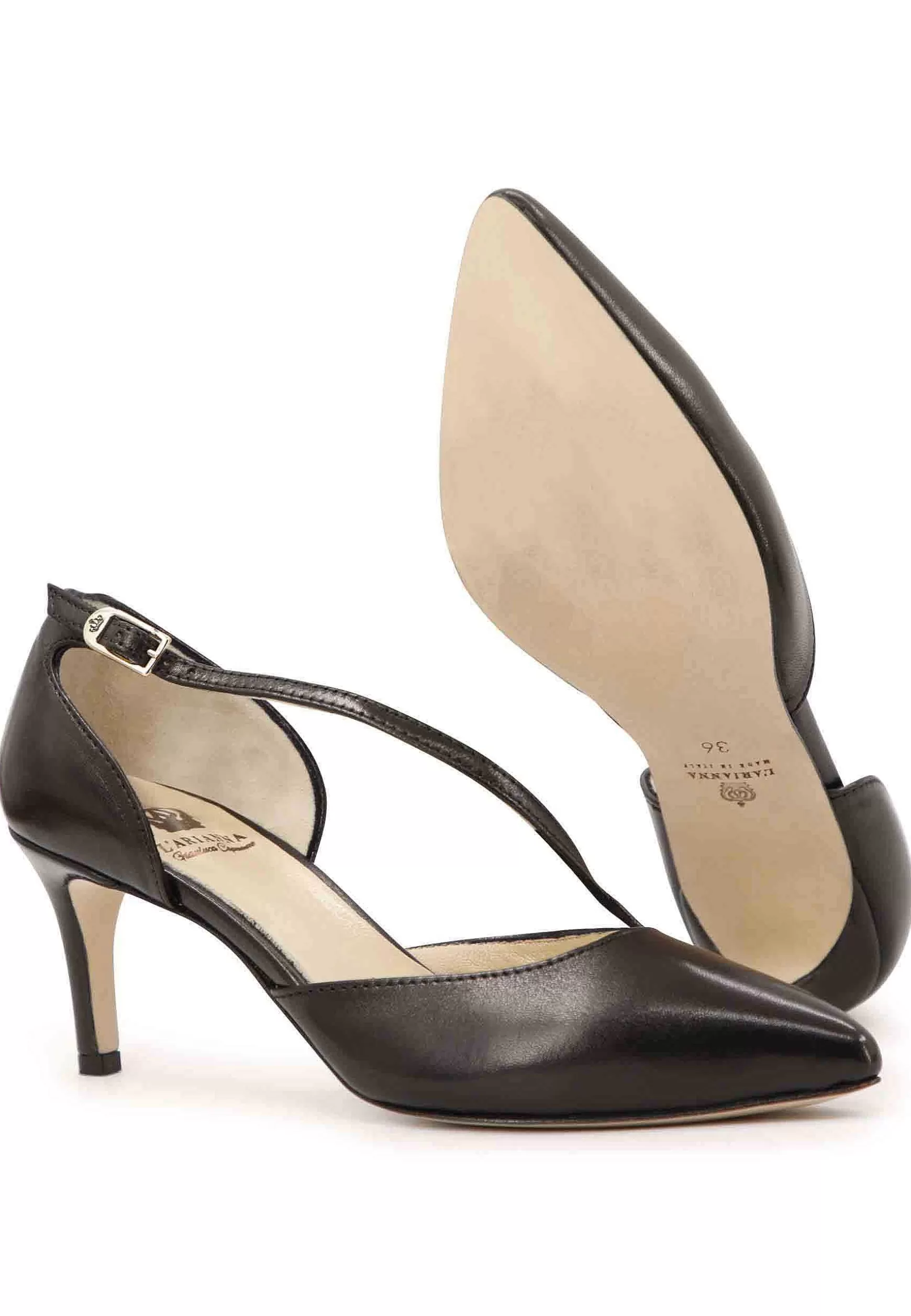 Decoete Donna In Pee Nero Con Tacco E Cinturino Su Coo Piede*L New