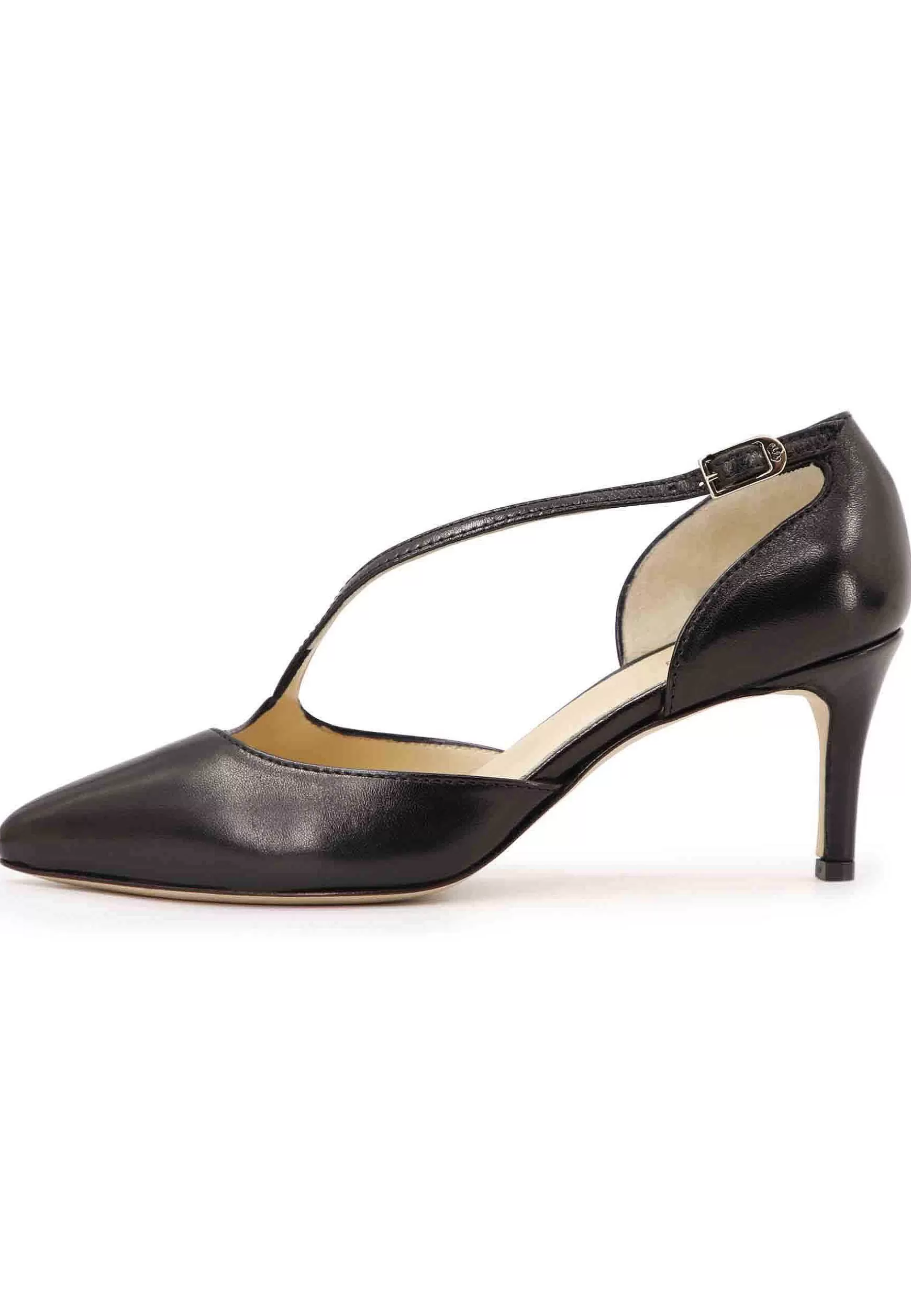 Decoete Donna In Pee Nero Con Tacco E Cinturino Su Coo Piede*L New