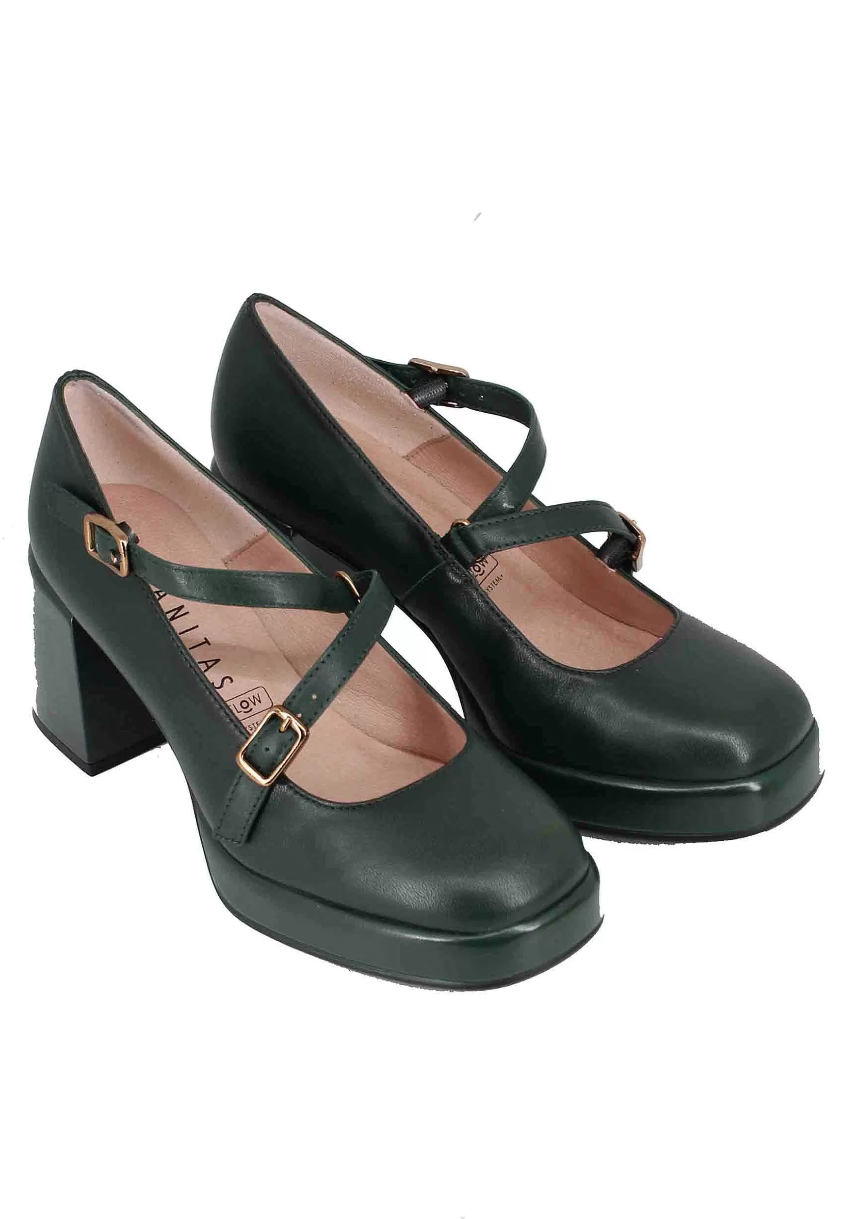 Decollete Donna In Pelle Verde Con Cinturini Sul Collo Piede*Hispanitas Cheap