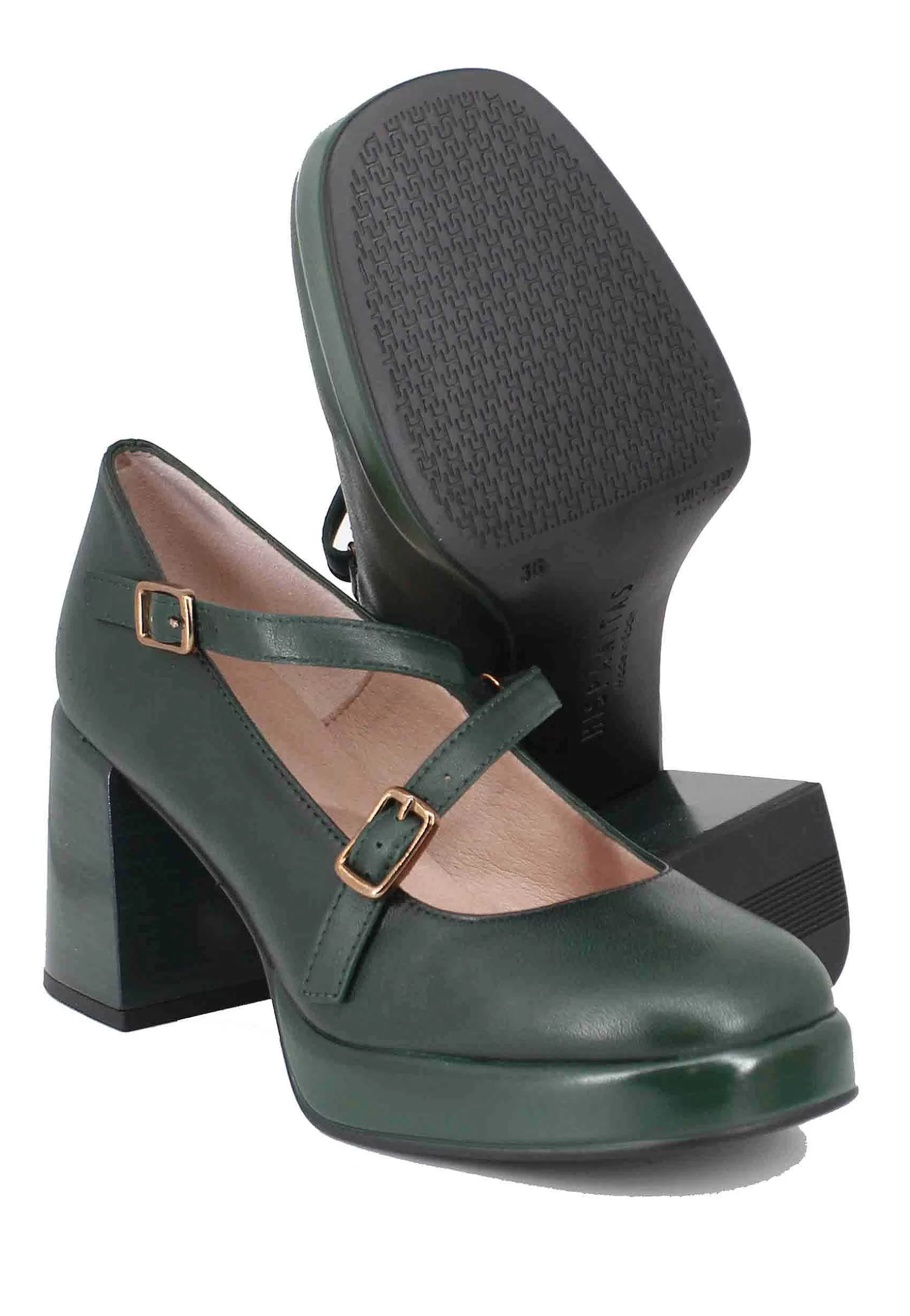 Decollete Donna In Pelle Verde Con Cinturini Sul Collo Piede*Hispanitas Cheap