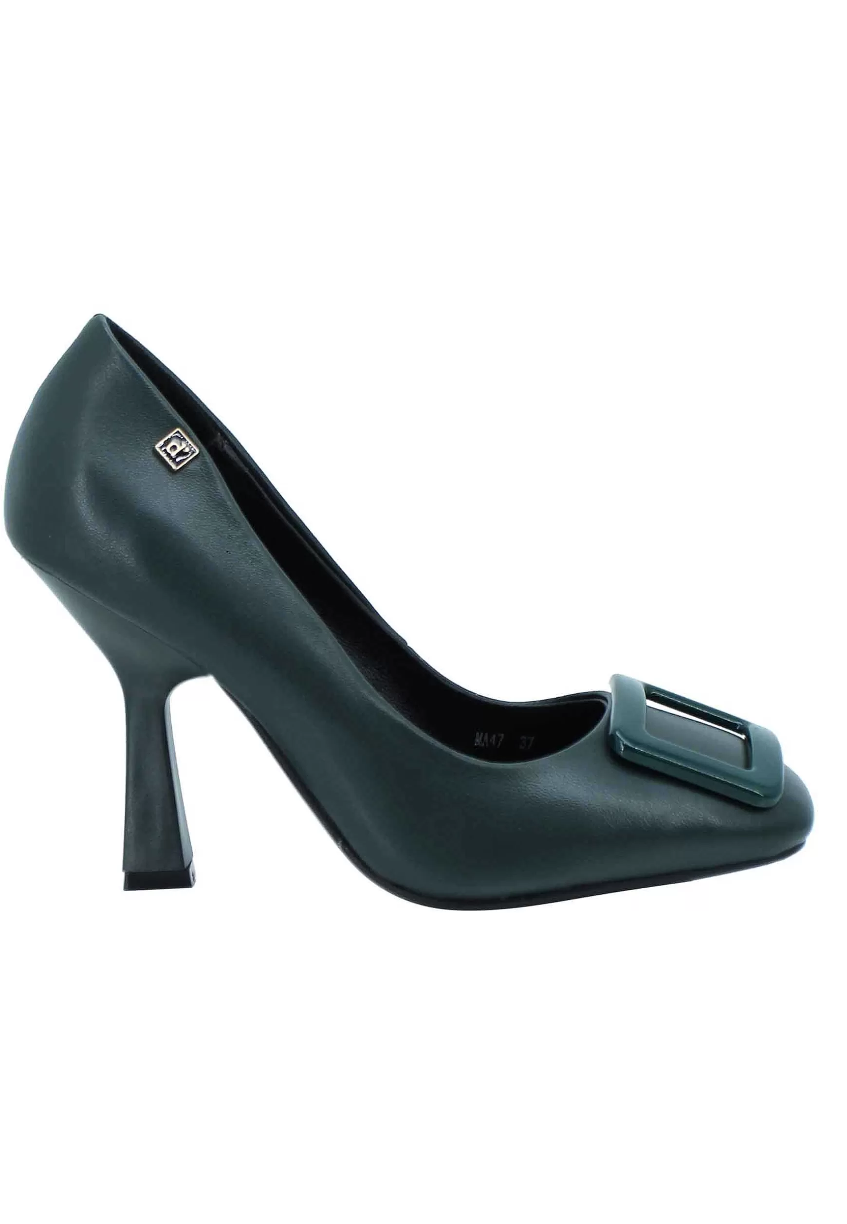 Decollete Donna In Pelle Verde Punta Quadra E Accessorio In Tinta*Manufacture D Hot