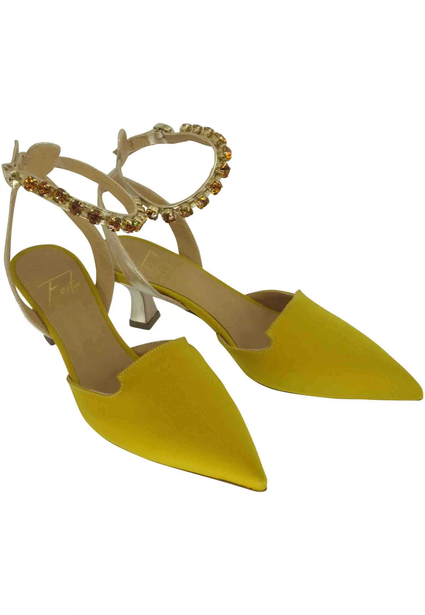 Decollete Donna In Raso Senape Con Cinturino Gioiello Alla Caviglia*Festa Flash Sale