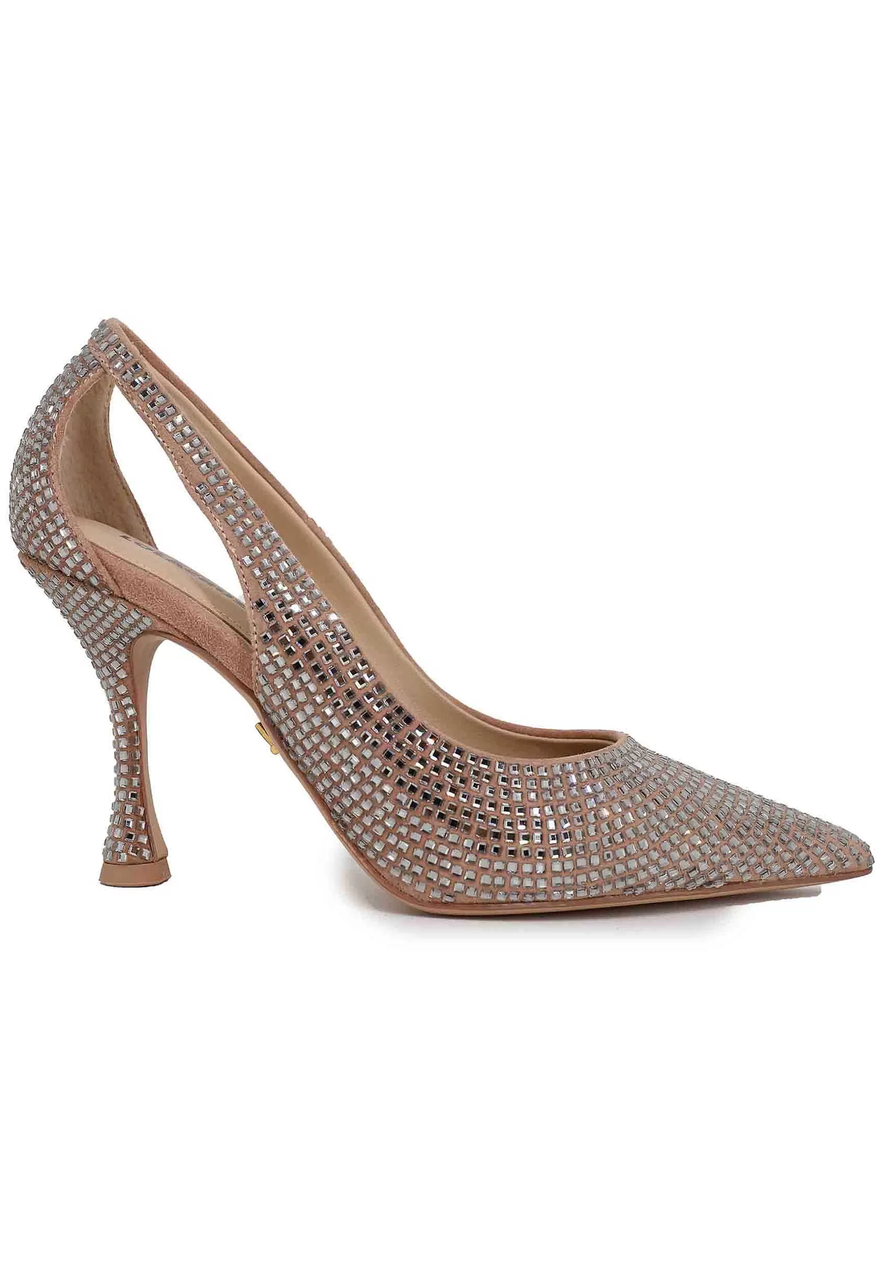 Decollete Donna In Strass Nude Tacco Alto Con Punta A Punta Nowa*Lola Cruz Clearance