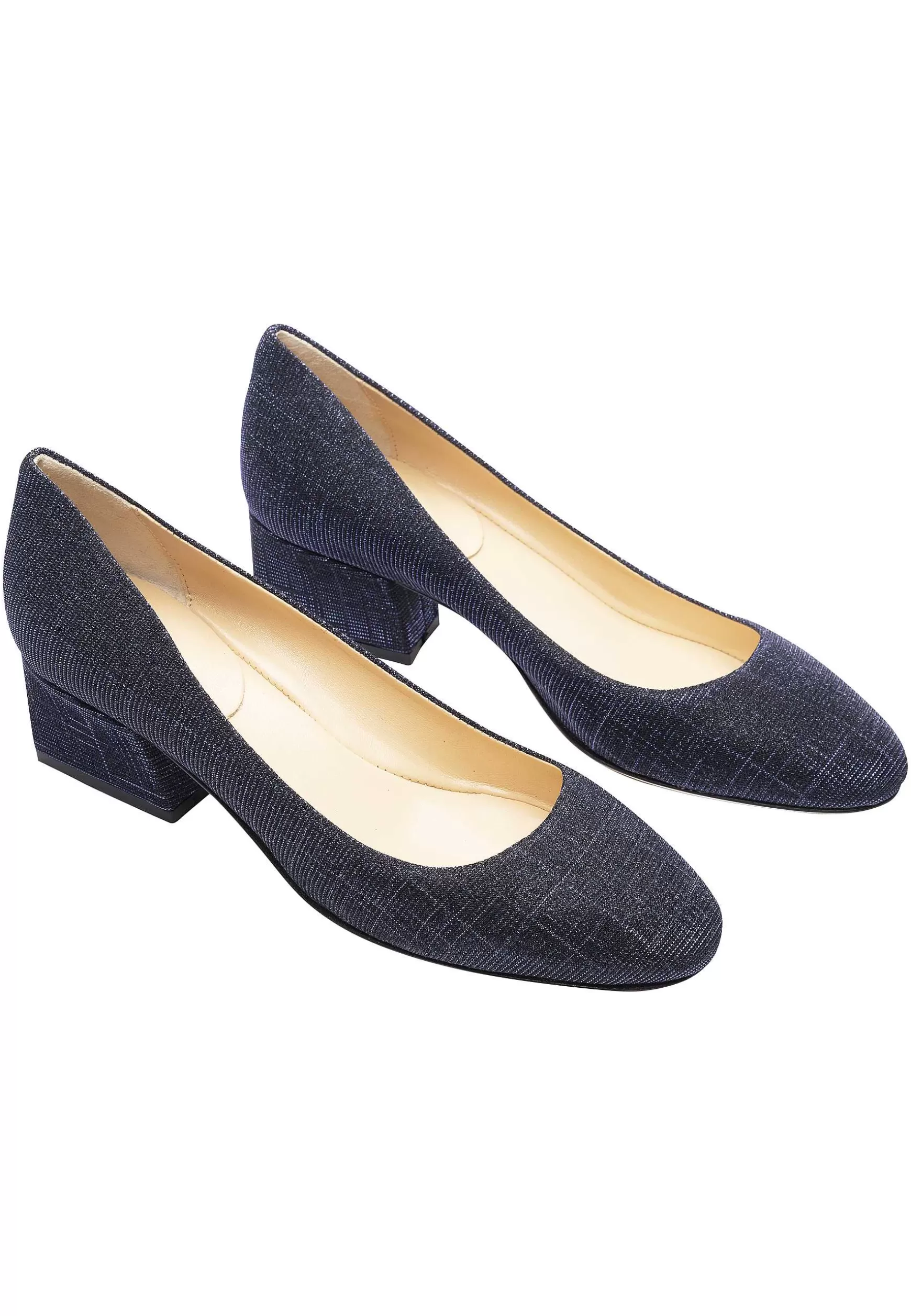 Decoete Donna In Tessuto Bu Punta Tonda Tacco Medio E Suoa In Cuoio*L Flash Sale