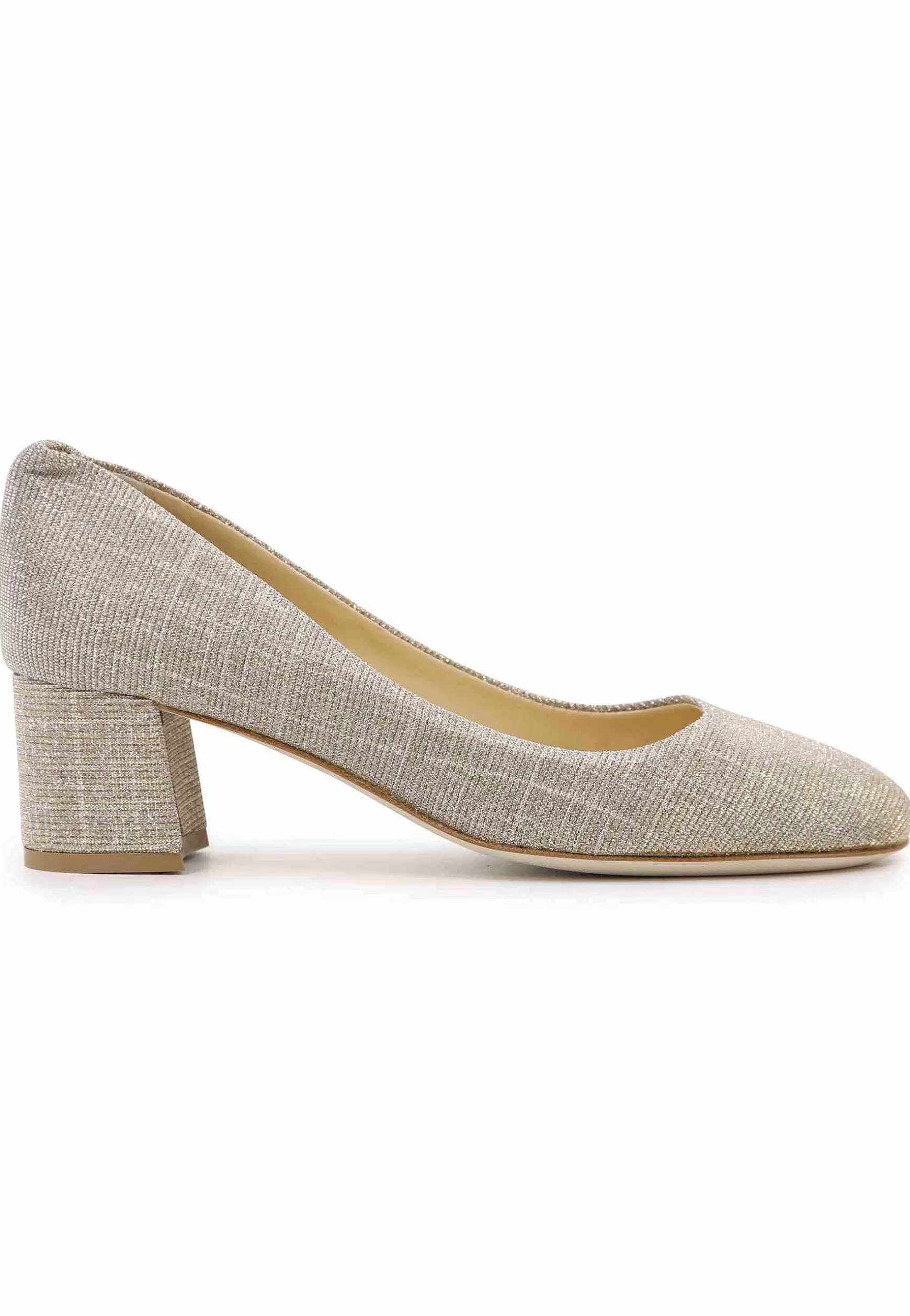 Decoete Donna In Tessuto Nude Con Punta Tonda Tacco Medio E Suoa In Cuoio*L Sale