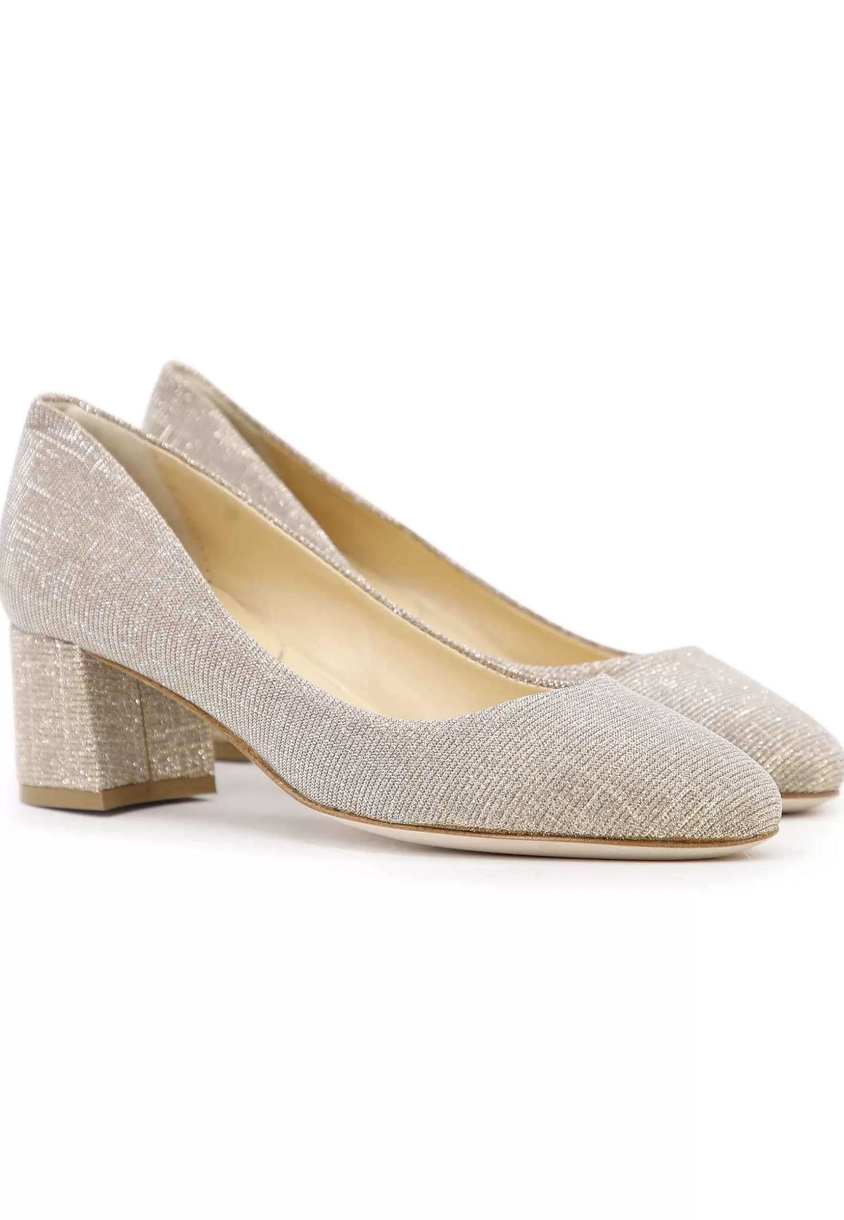 Decoete Donna In Tessuto Nude Con Punta Tonda Tacco Medio E Suoa In Cuoio*L Sale