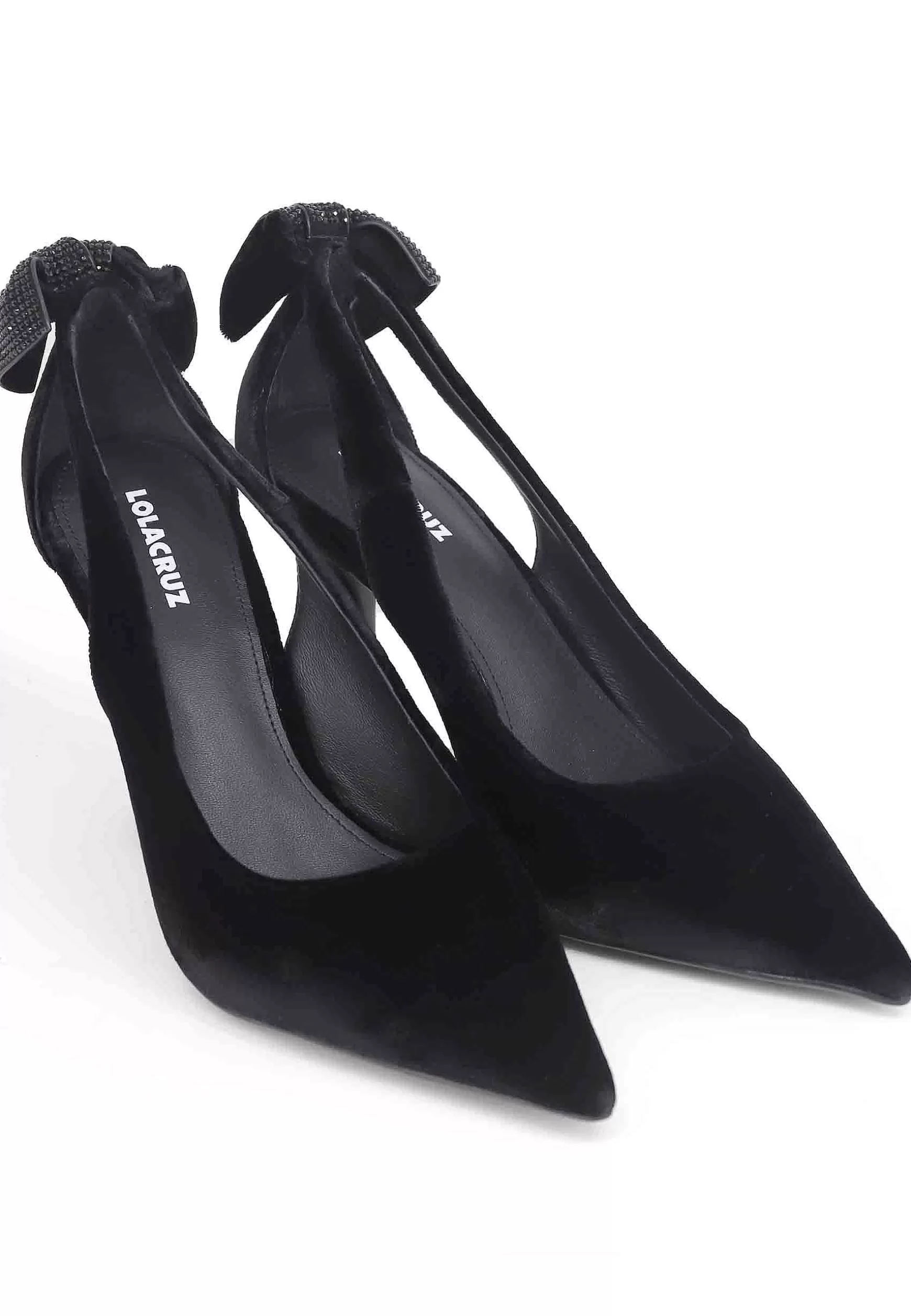 Decollete Donna In Velluto Nero Con Fiocco In Strass Persan*Lola Cruz Outlet