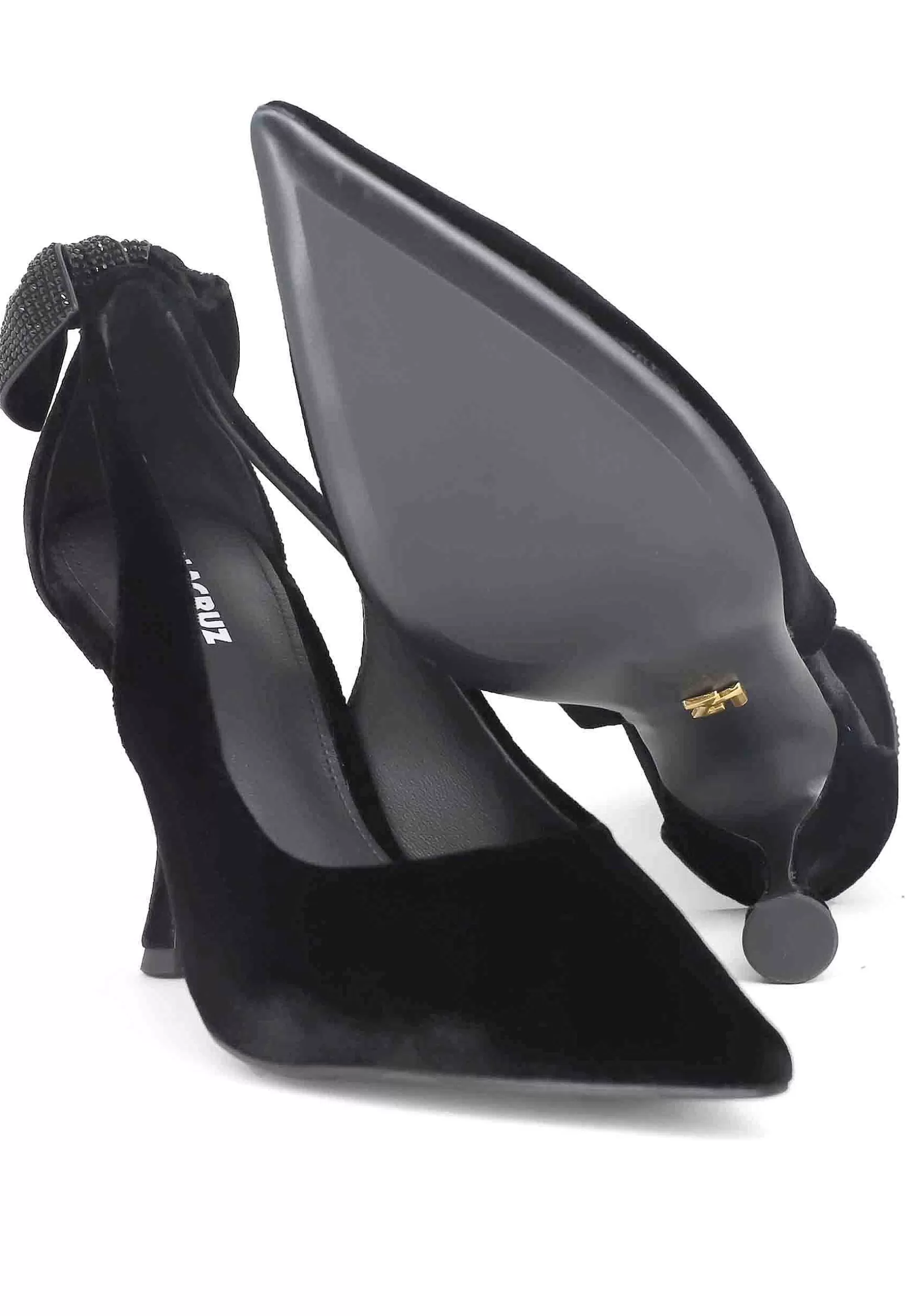 Decollete Donna In Velluto Nero Con Fiocco In Strass Persan*Lola Cruz Outlet