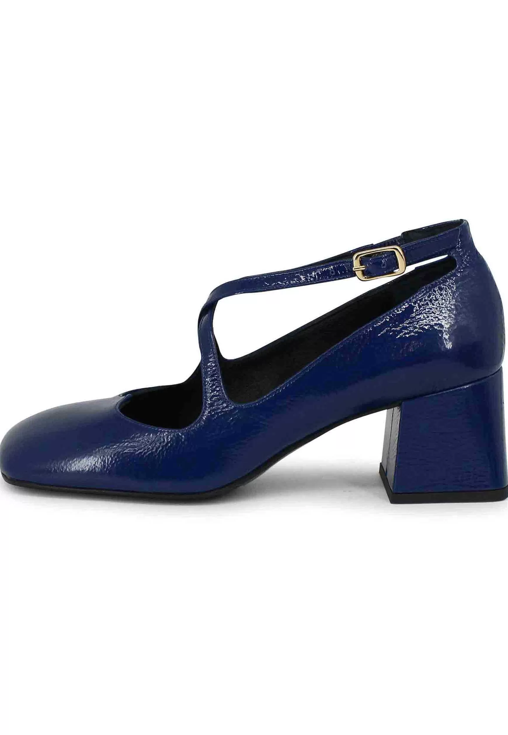 Decollete Donna In Vernice Blu Con Doppio Cinturino** Sale