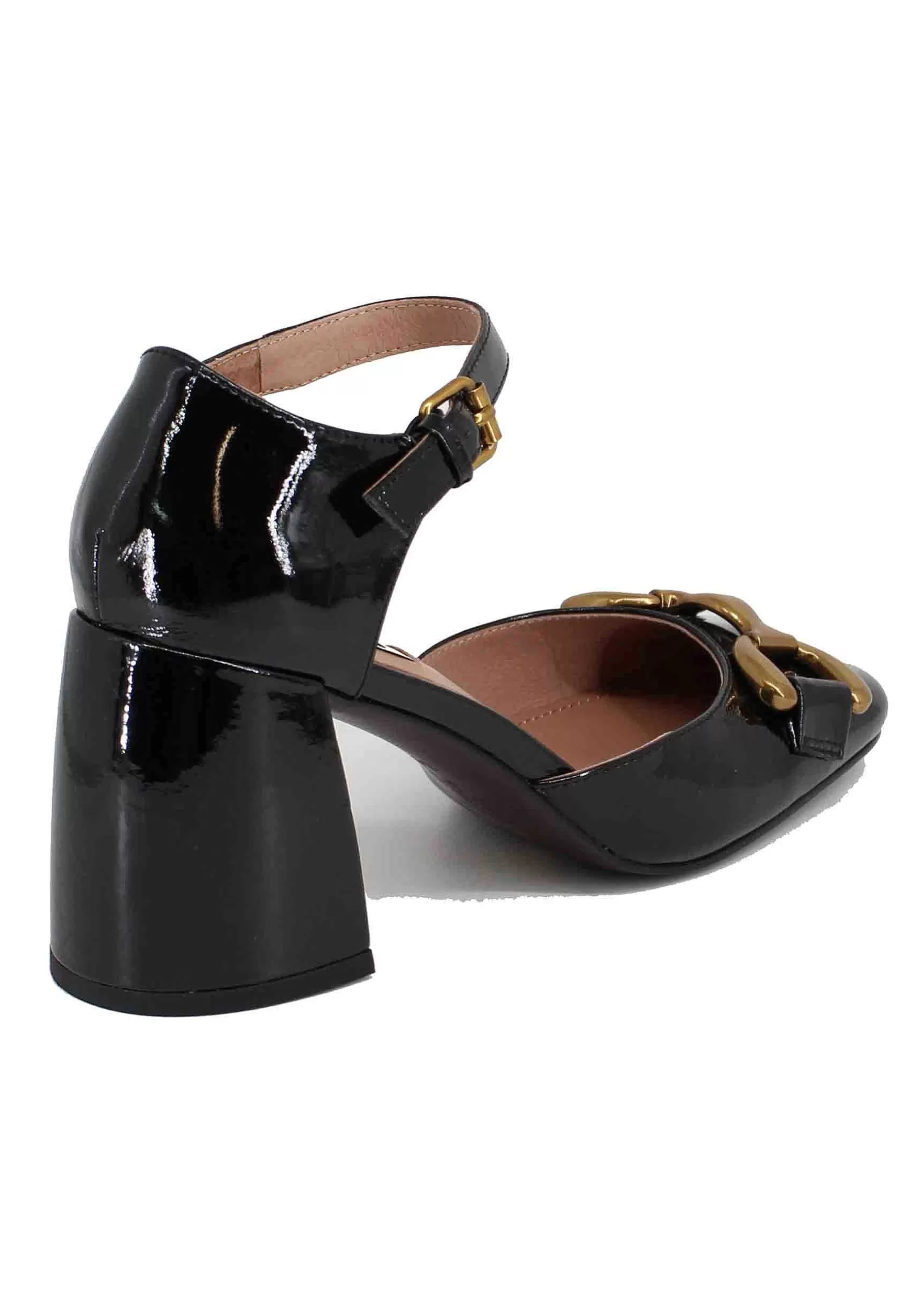 Decollete Donna In Vernice Nera Con Morsetto Oro E Cinturino Alla Caviglia Haley*Bibi Lou Store