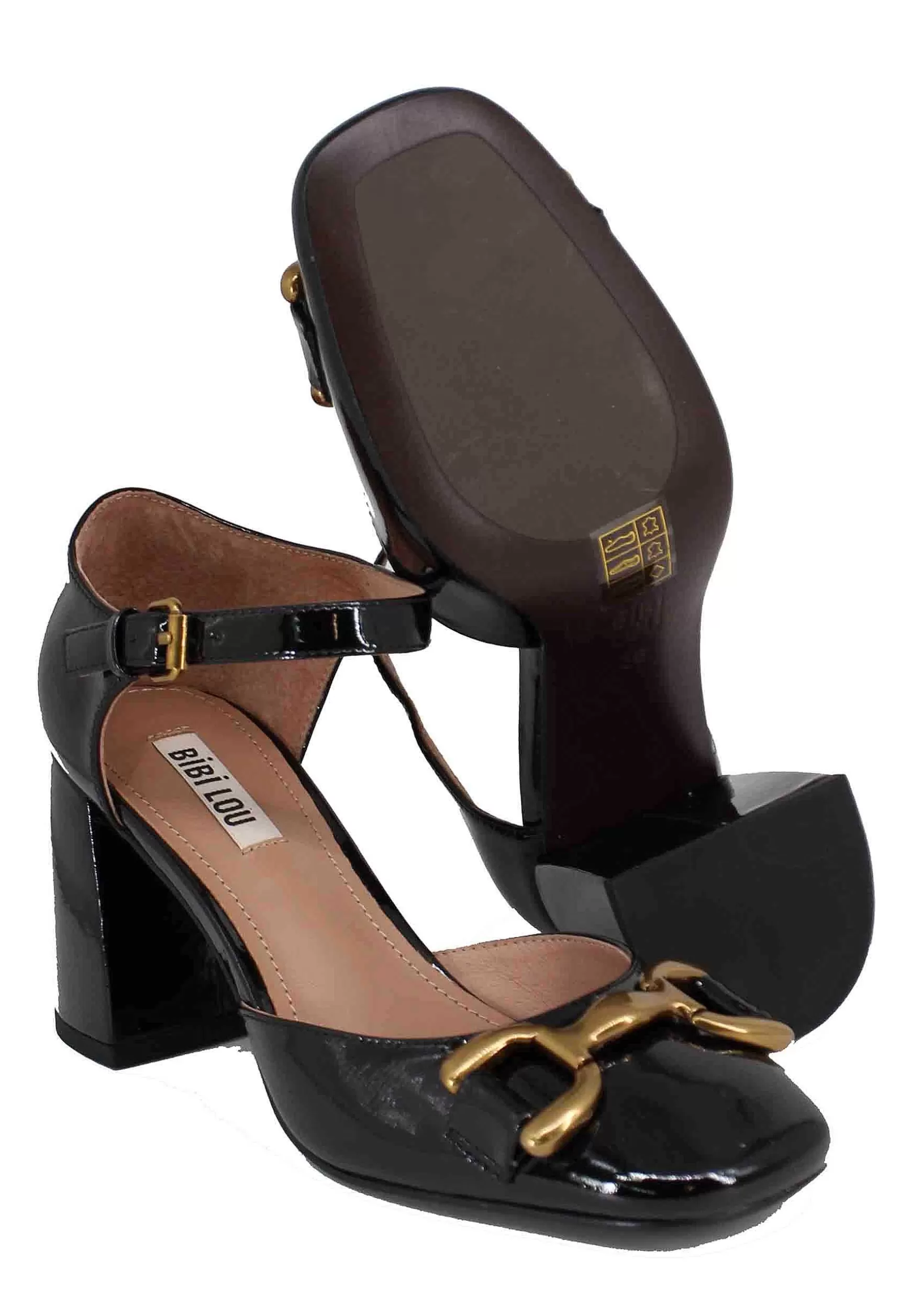 Decollete Donna In Vernice Nera Con Morsetto Oro E Cinturino Alla Caviglia Haley*Bibi Lou Store
